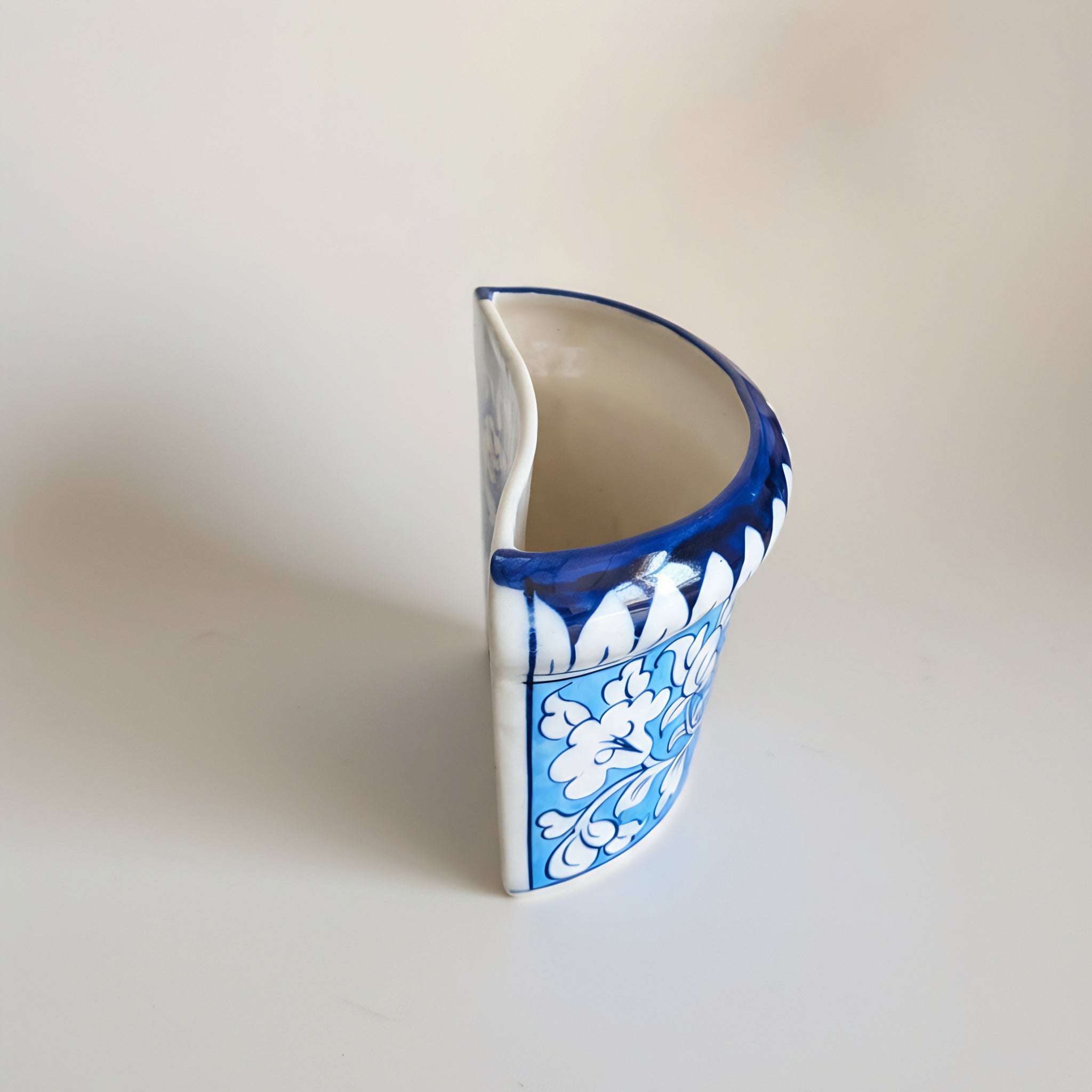 Blue Pottery Wall Planter — 5″ Multani Ceramic (Sky–Navy Floral)