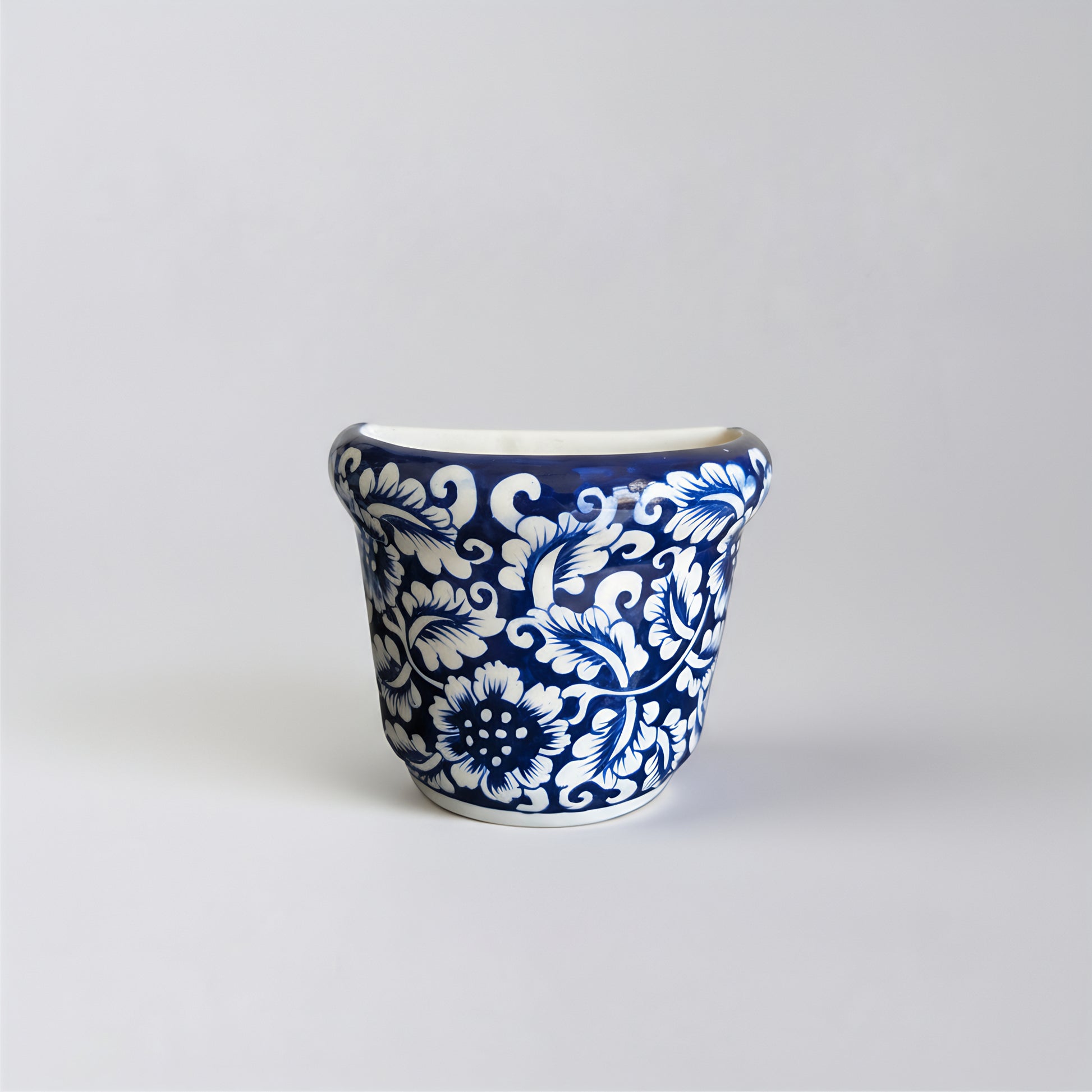 Blue Pottery Wall Planter — 5″ Multani Ceramic (Navy Floral Vine)