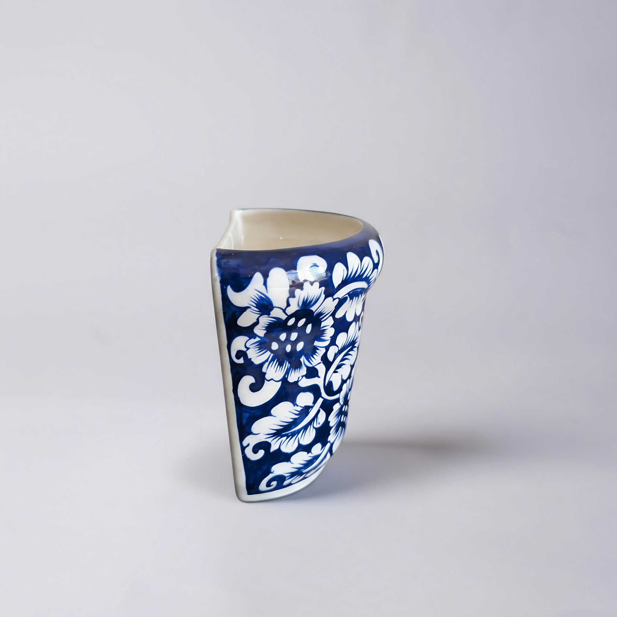 Blue Pottery Wall Planter — 5″ Multani Ceramic (Navy Floral Vine)