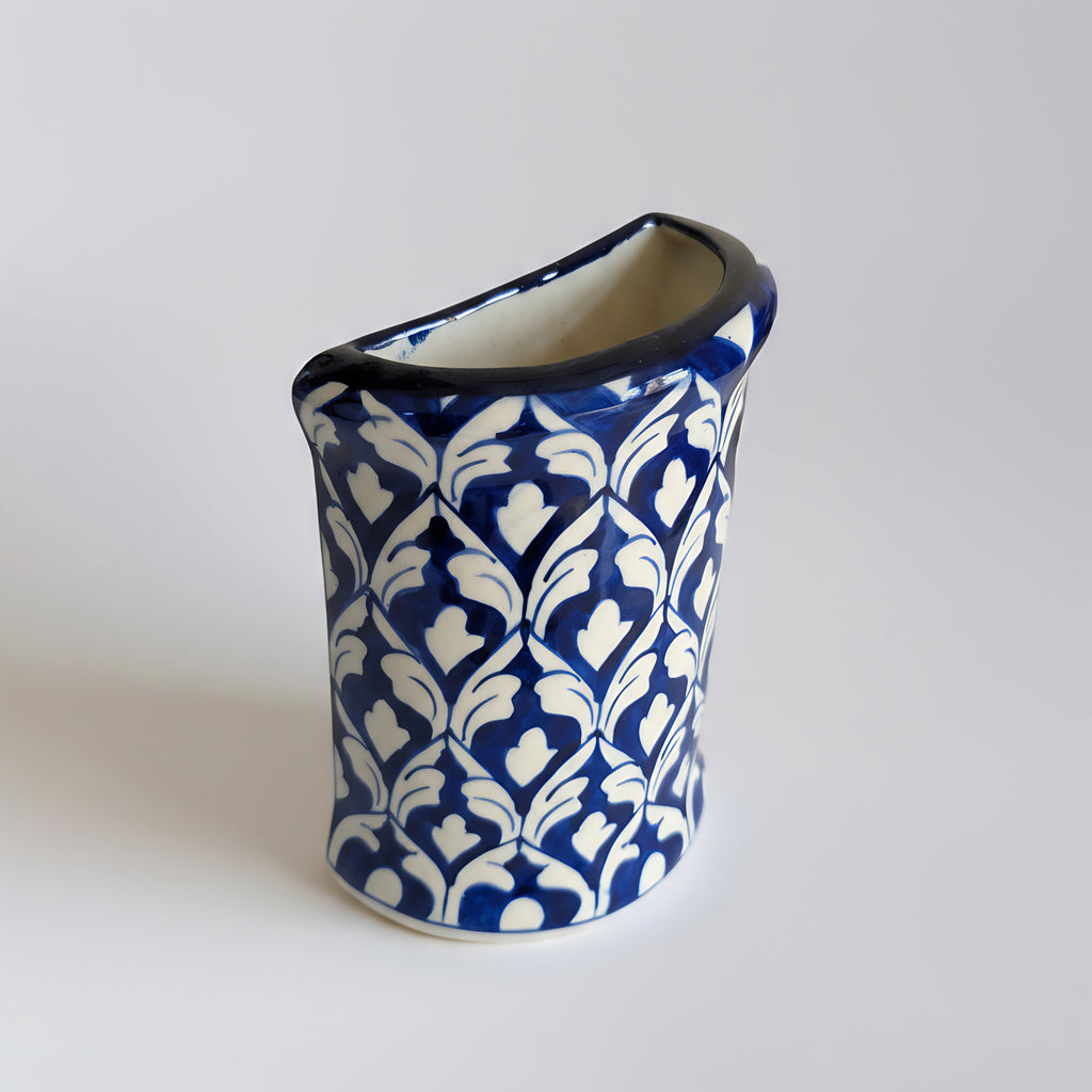 Blue Pottery Wall Planter — 6″ Multani Ceramic (Navy Lattice Motif)