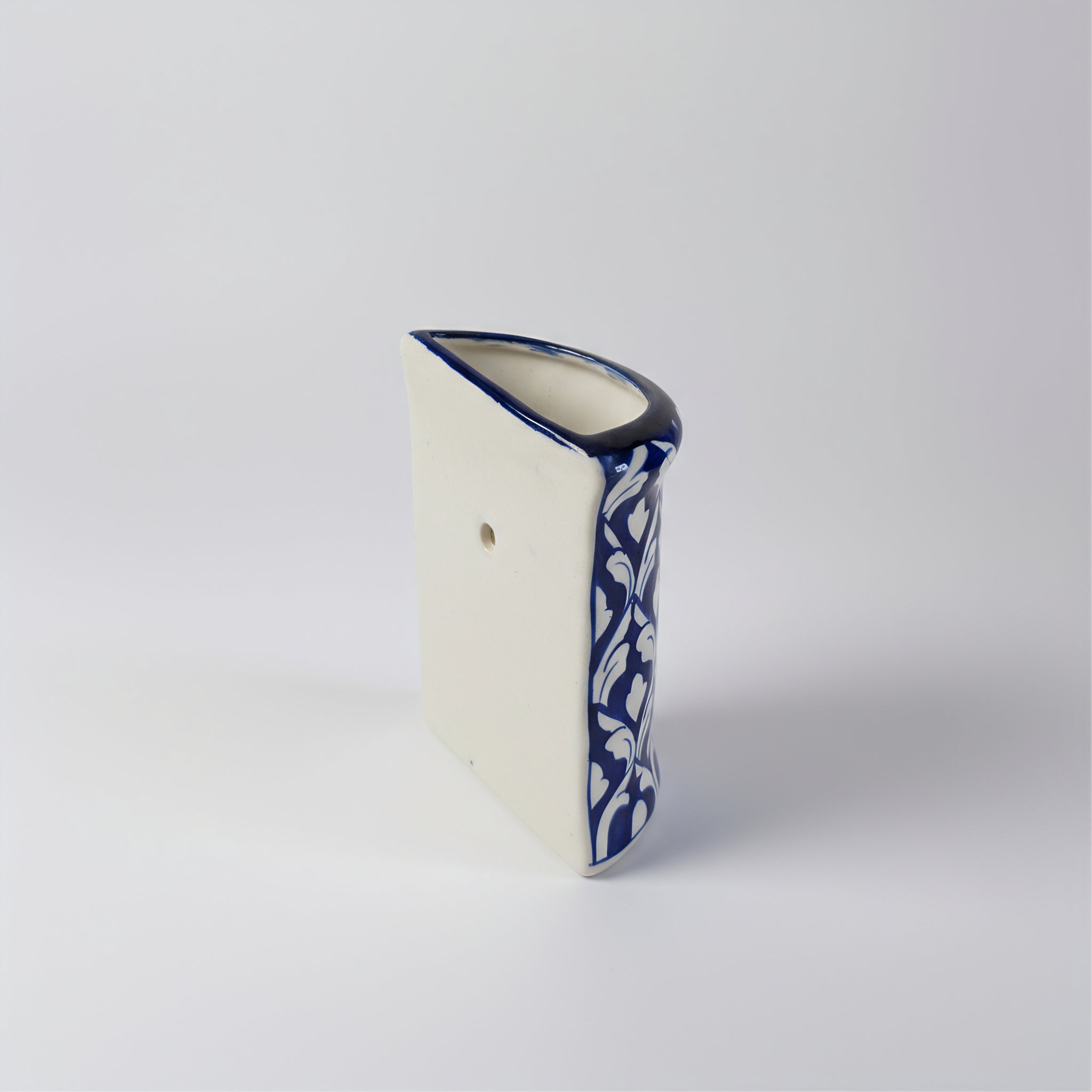 Blue Pottery Wall Planter — 6″ Multani Ceramic (Navy Lattice Motif)