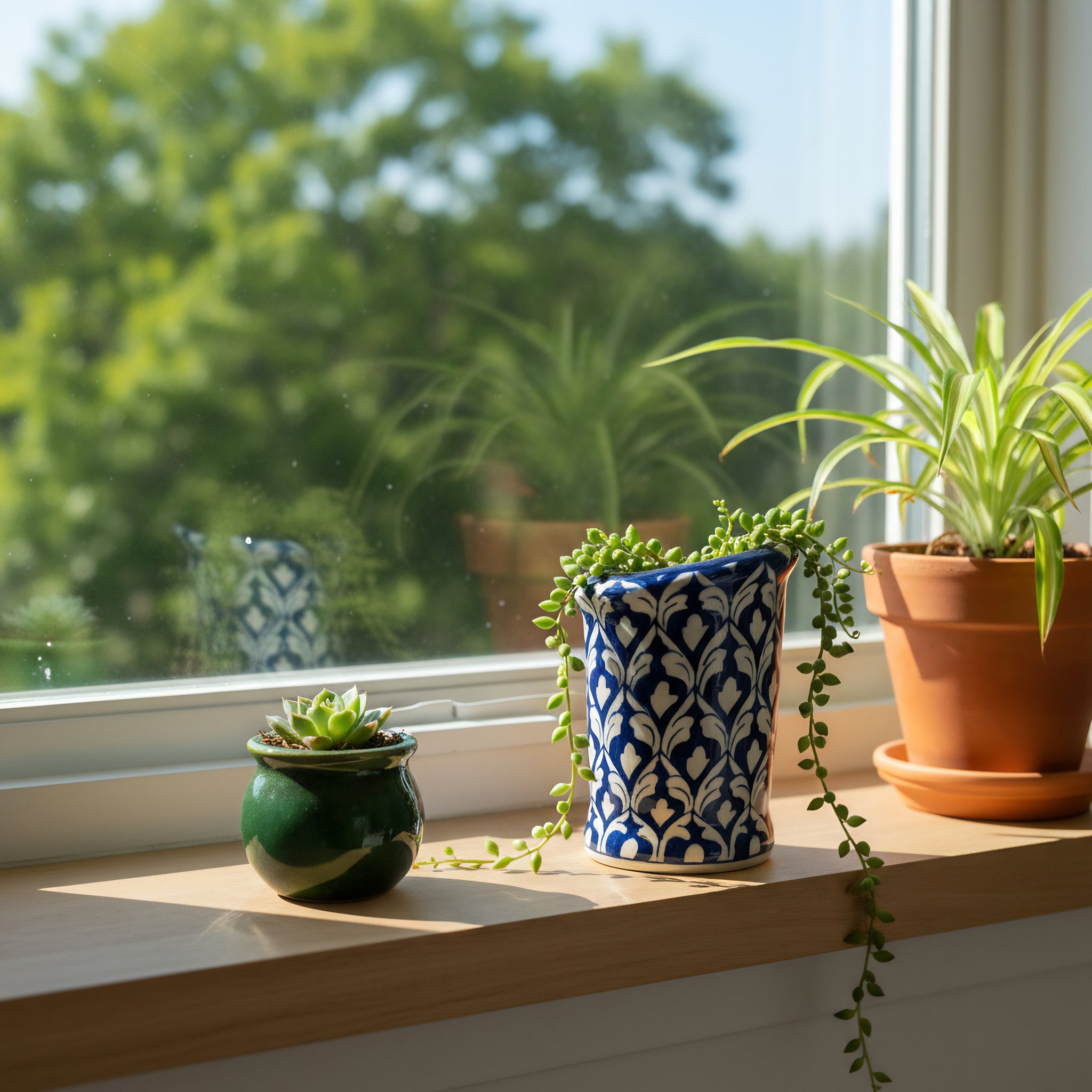 Blue Pottery Wall Planter — 6″ Multani Ceramic (Navy Lattice Motif)