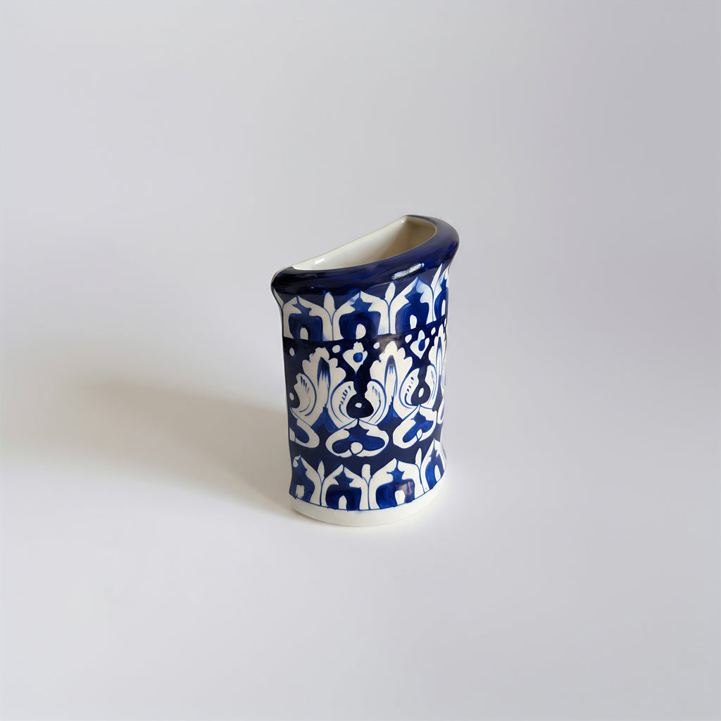 Blue Pottery Wall Planter — 6″ Multani Ceramic (Navy Tulip Motif)