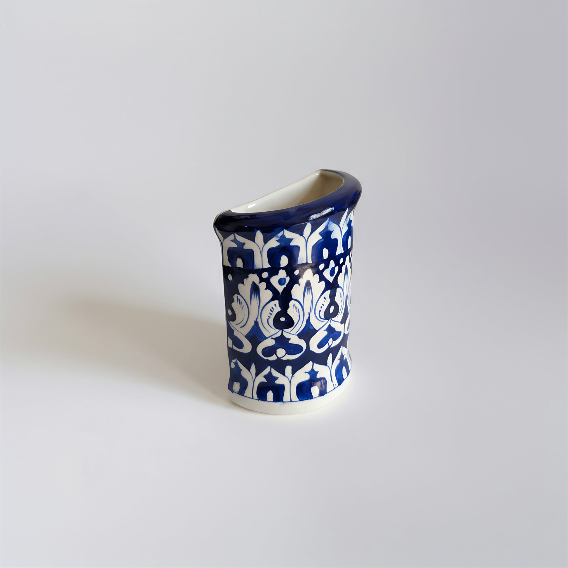 Blue Pottery Wall Planter — 6″ Multani Ceramic (Navy Tulip Motif)