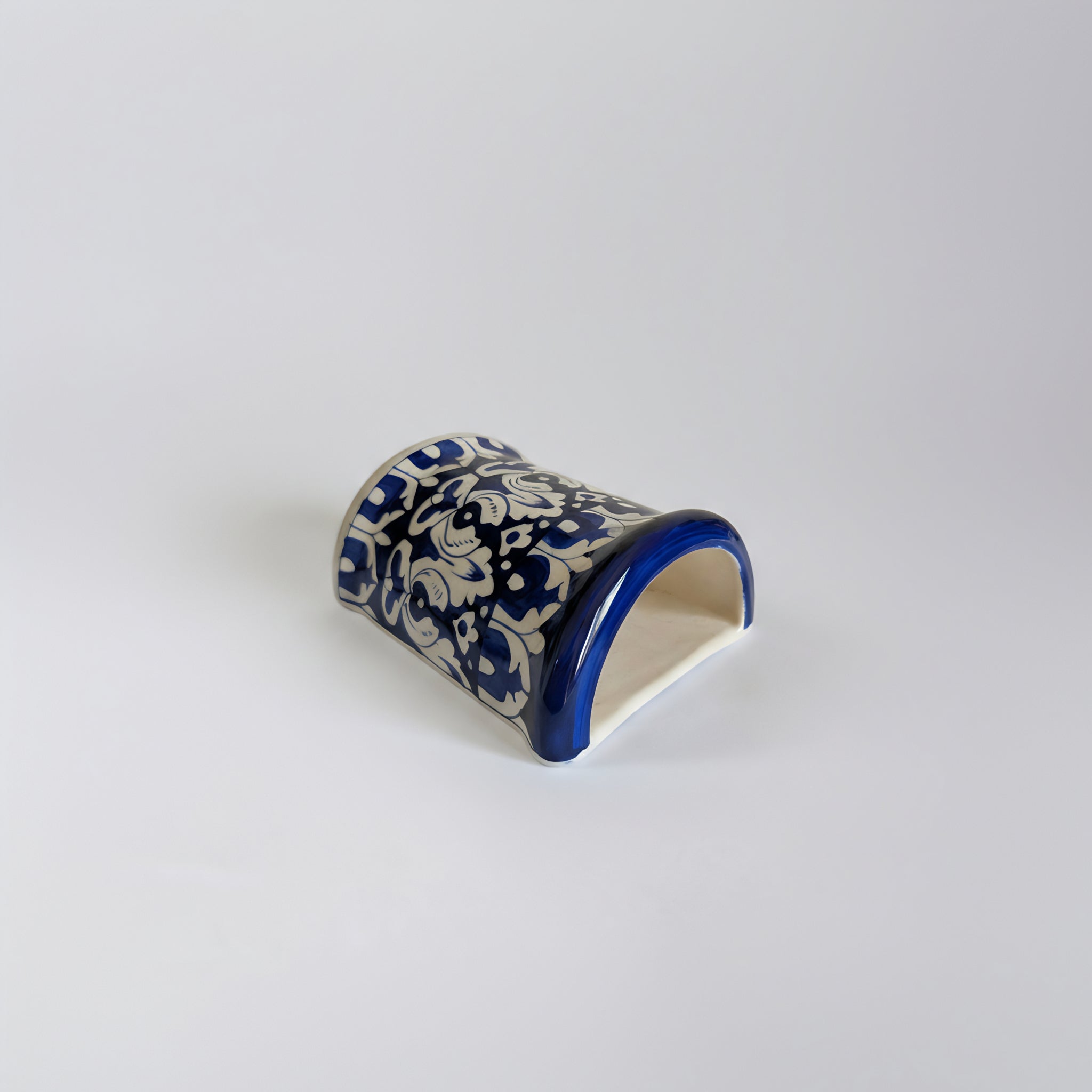 Blue Pottery Wall Planter — 6″ Multani Ceramic (Navy Tulip Motif)