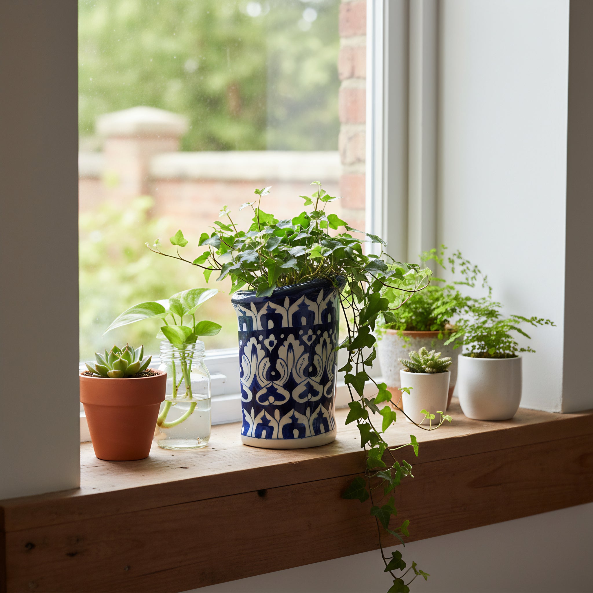 Blue Pottery Wall Planter — 6″ Multani Ceramic (Navy Tulip Motif)