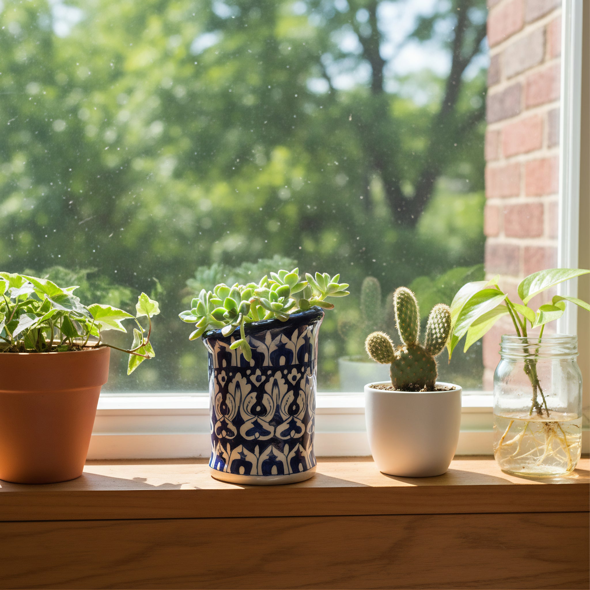 Blue Pottery Wall Planter — 6″ Multani Ceramic (Navy Tulip Motif)