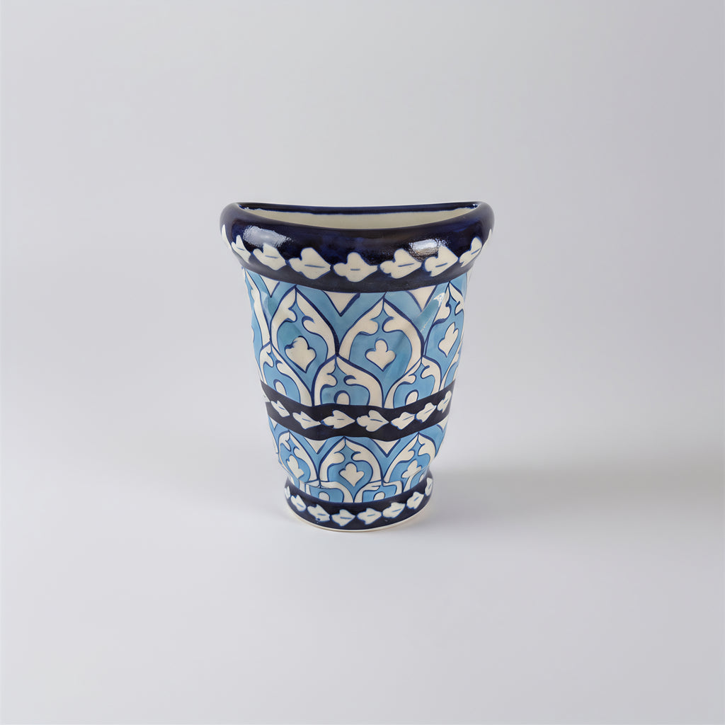 Handmade Multani Blue Pottery Wall Planter – 8 Inch Ceramic Hanging Pot