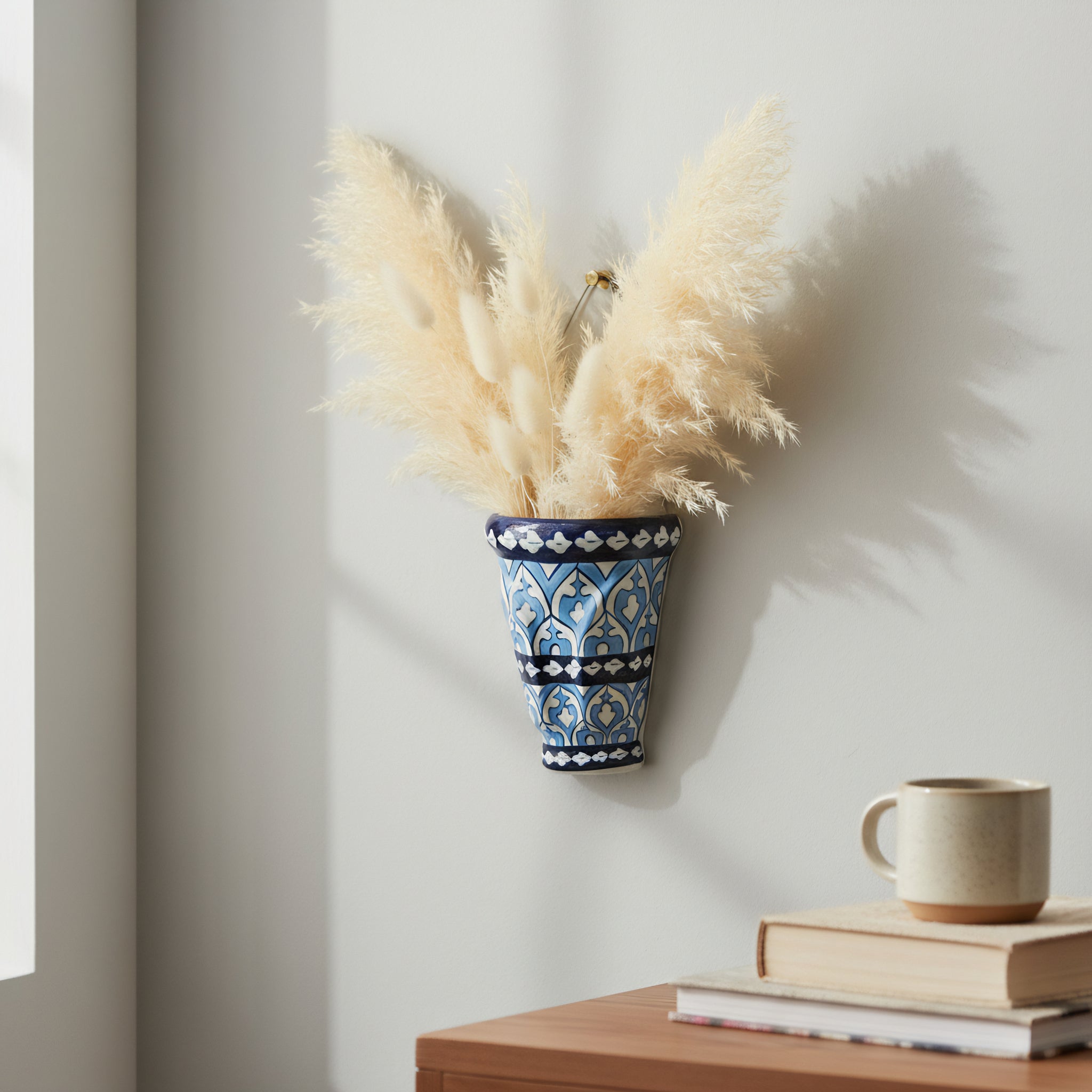 Handmade Multani Blue Pottery Wall Planter – 8 Inch Ceramic Hanging Pot