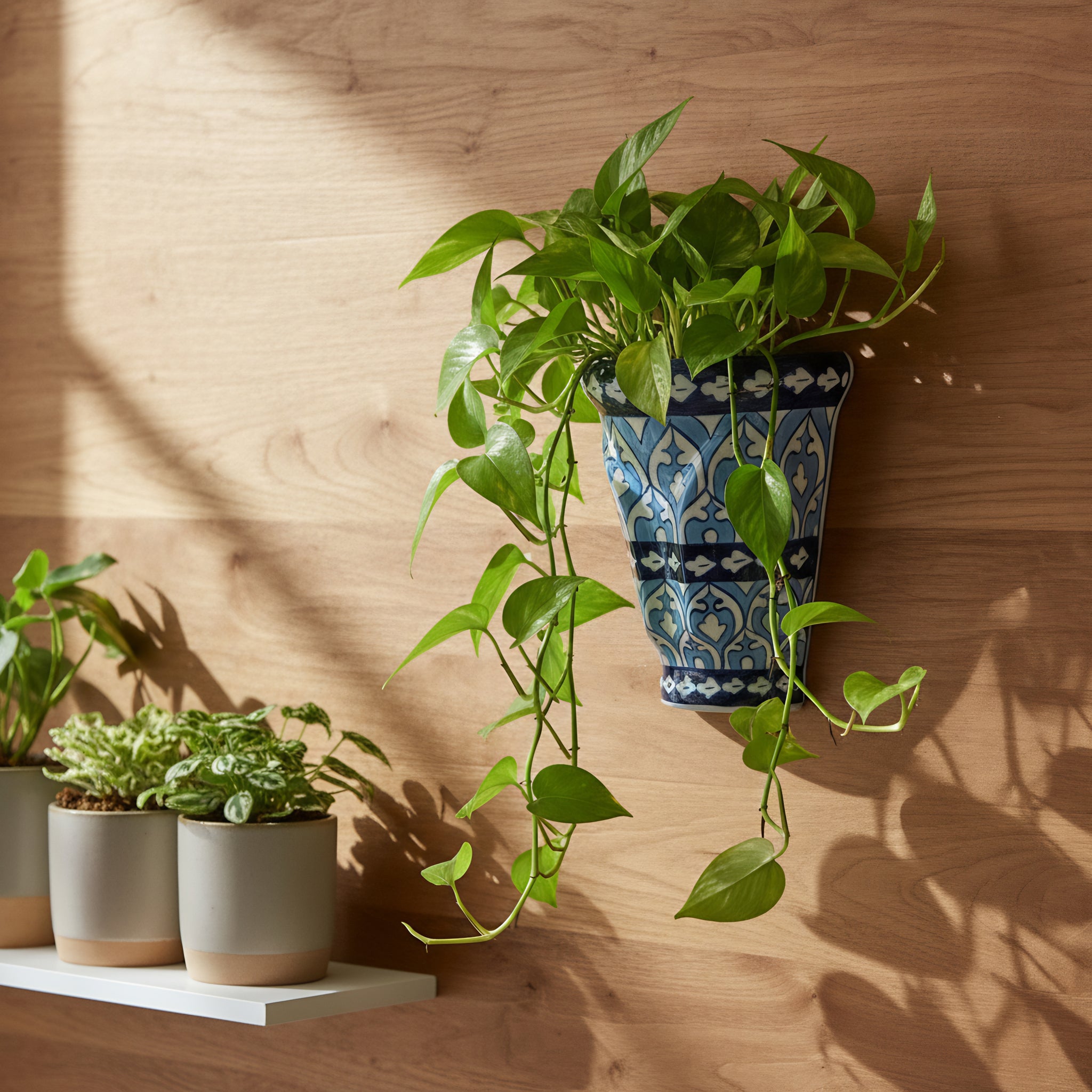 Handmade Multani Blue Pottery Wall Planter – 8 Inch Ceramic Hanging Pot