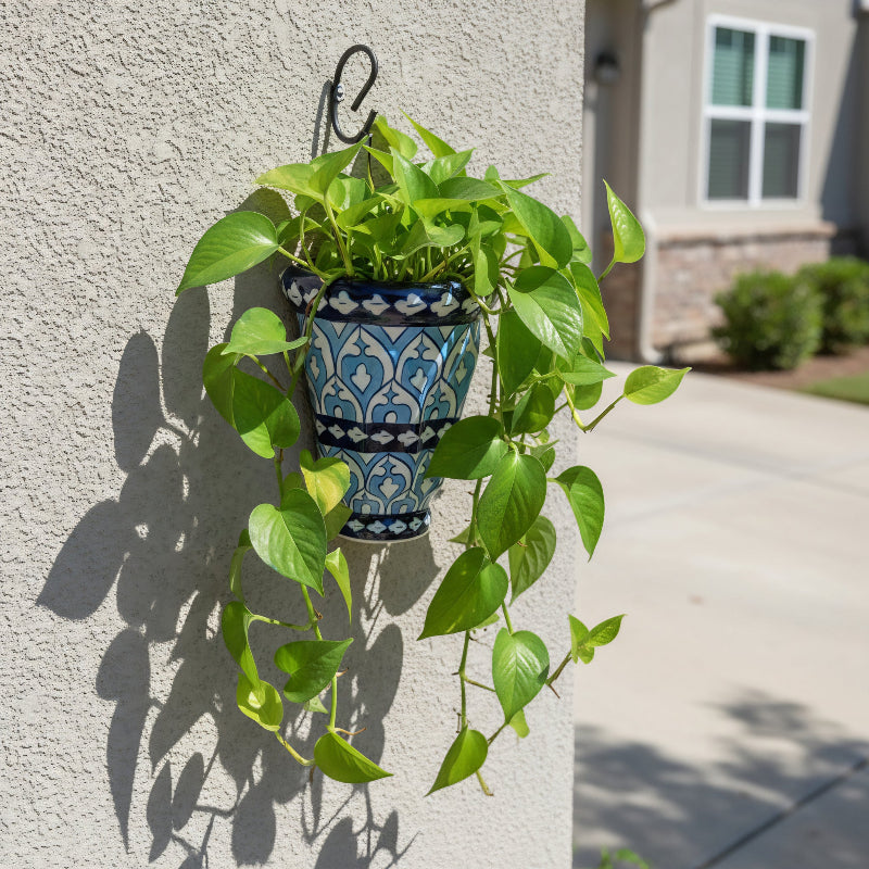 Handmade Multani Blue Pottery Wall Planter – 8 Inch Ceramic Hanging Pot