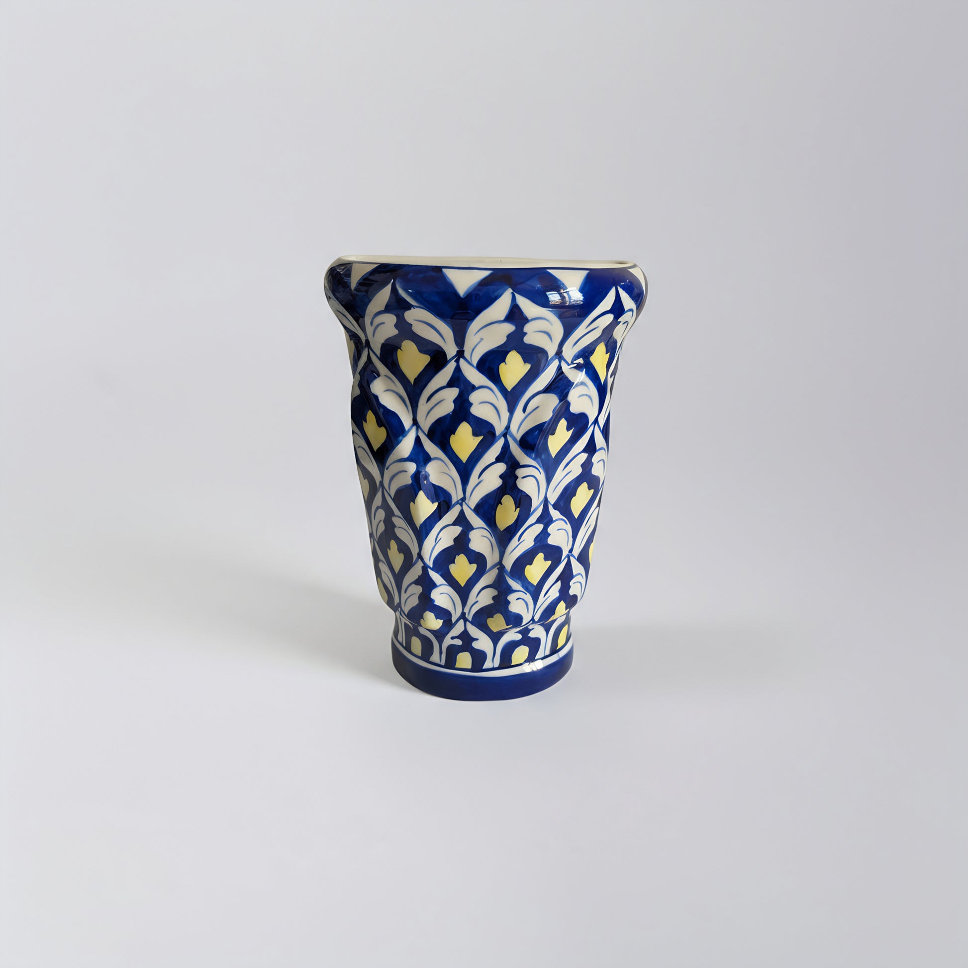 Handmade Multani Blue Pottery Wall Planter – 8 Inch Ceramic Hanging Pot Blue and Yellow