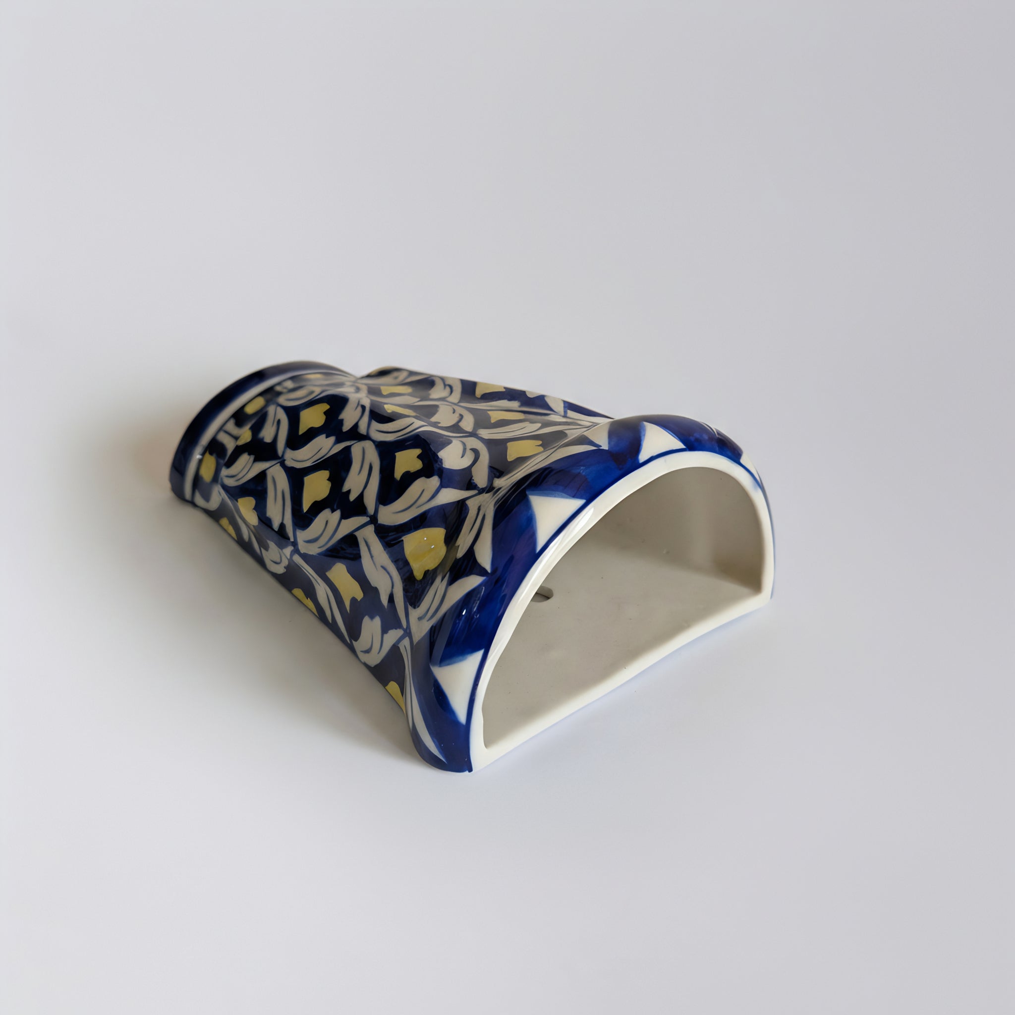 Handmade Multani Blue Pottery Wall Planter – 8 Inch Ceramic Hanging Pot Blue and Yellow