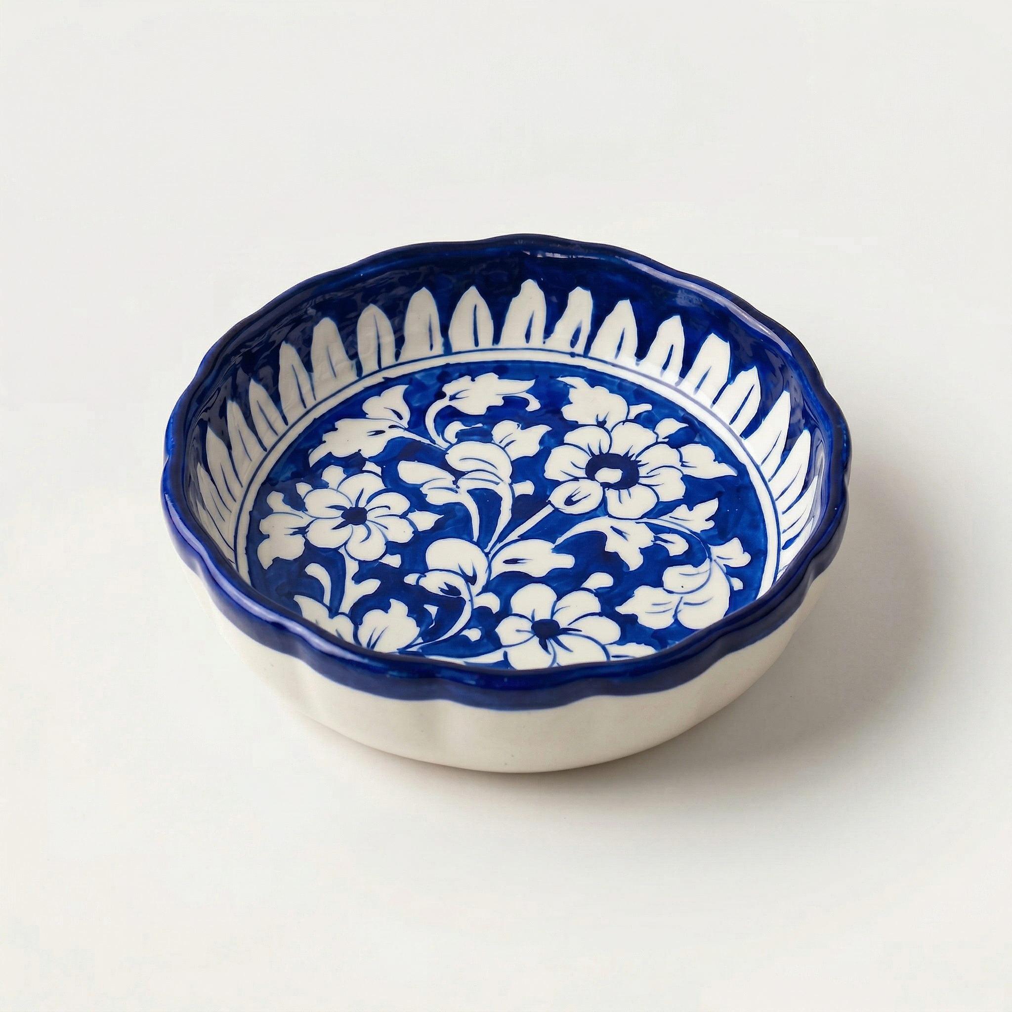 Multani Blue Pottery Apple Pie Dish – Handcrafted 8 Inch Ceramic Serving Dish with Floral Design (2 Inch Deep)