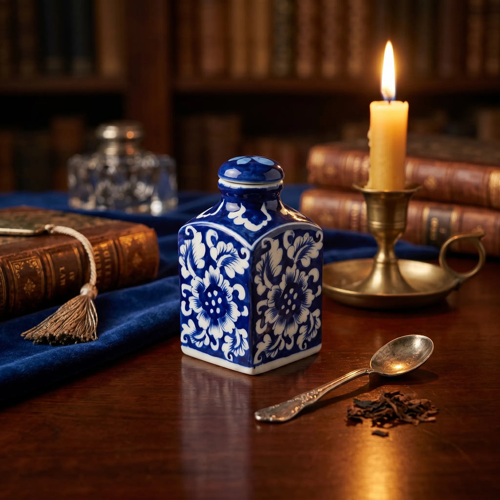 Blue Pottery Decorative Jar with Lid – Hand-Painted Ceramic Vase (6” Floral Design)