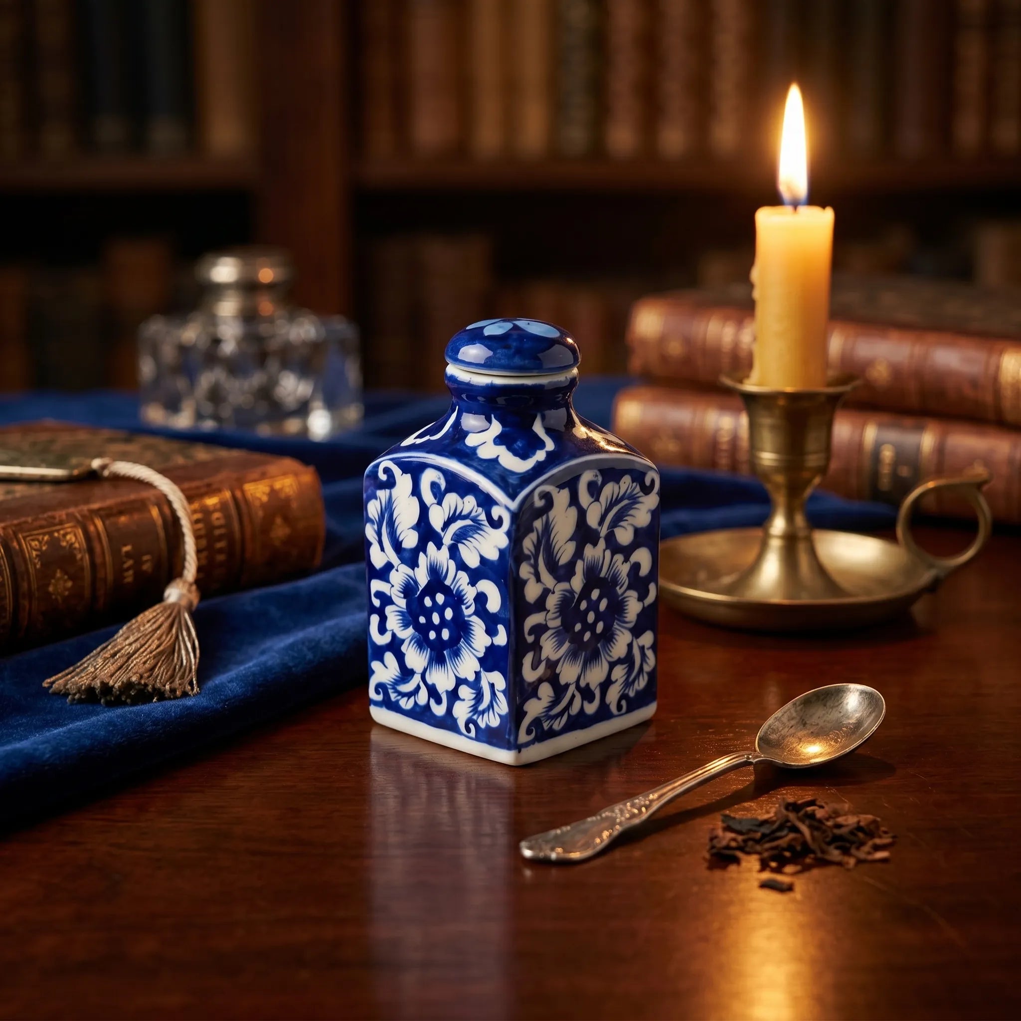 Blue Pottery Decorative Jar with Lid – Hand-Painted Ceramic Vase (6” Floral Design)