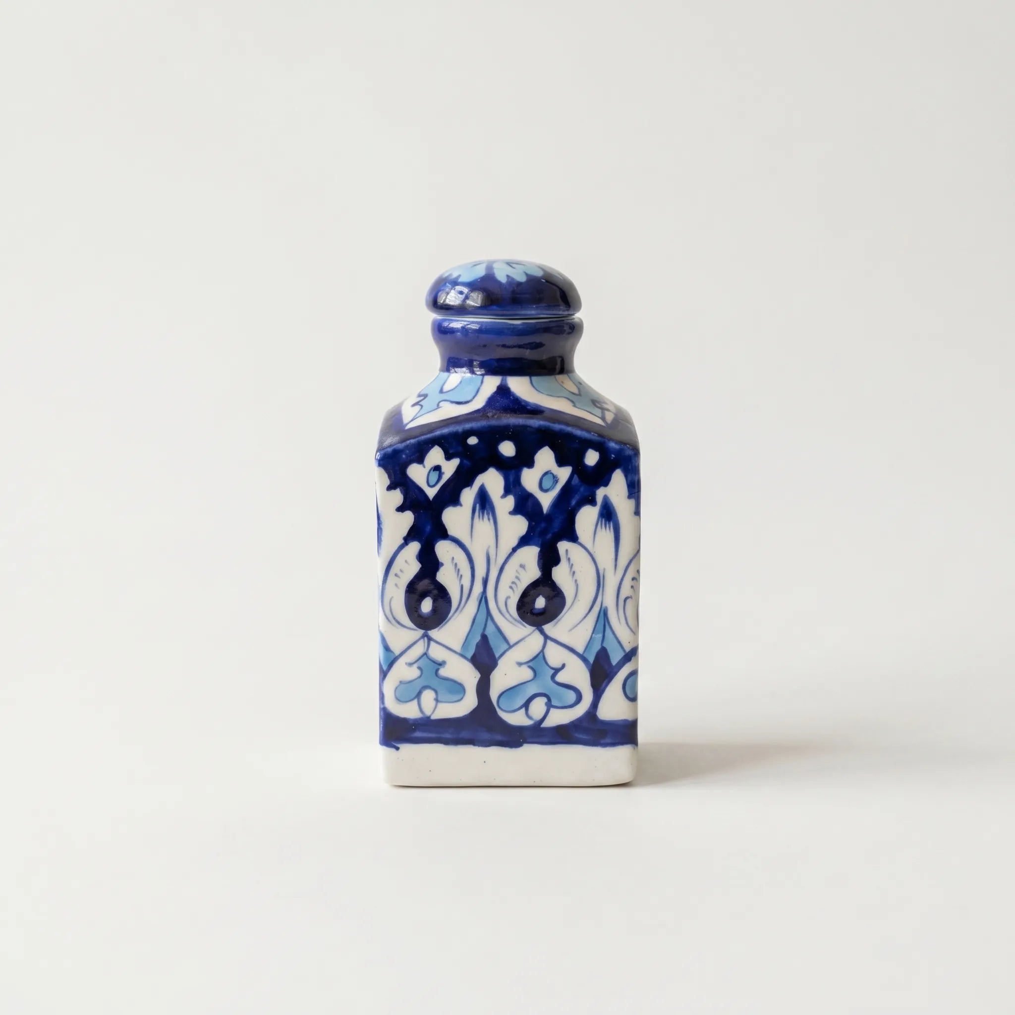 Blue Pottery Decorative Jar with Lid – Hand-Painted Ceramic Vase (6” Traditional Motif Design)