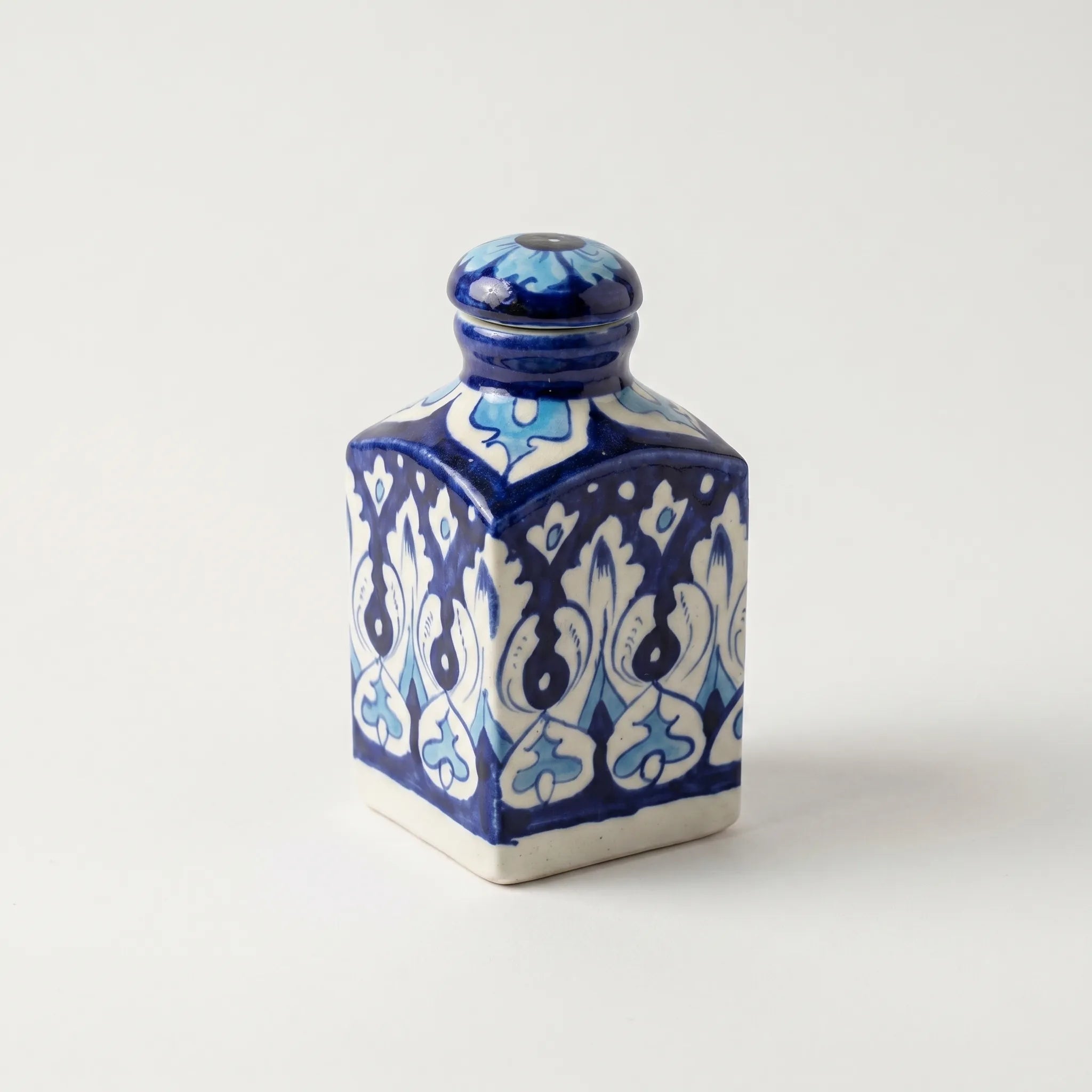 Blue Pottery Decorative Jar with Lid – Hand-Painted Ceramic Vase (6” Traditional Motif Design)