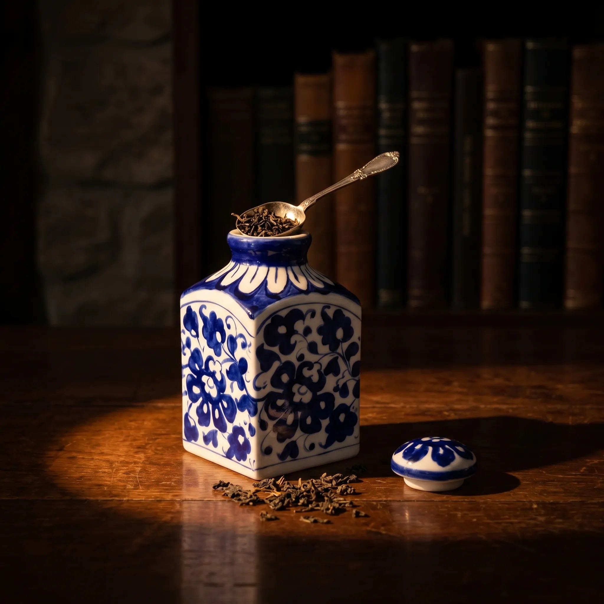 Blue Pottery Decorative Jar with Lid – Hand-Painted Ceramic Vase (6” Dense Floral Design)