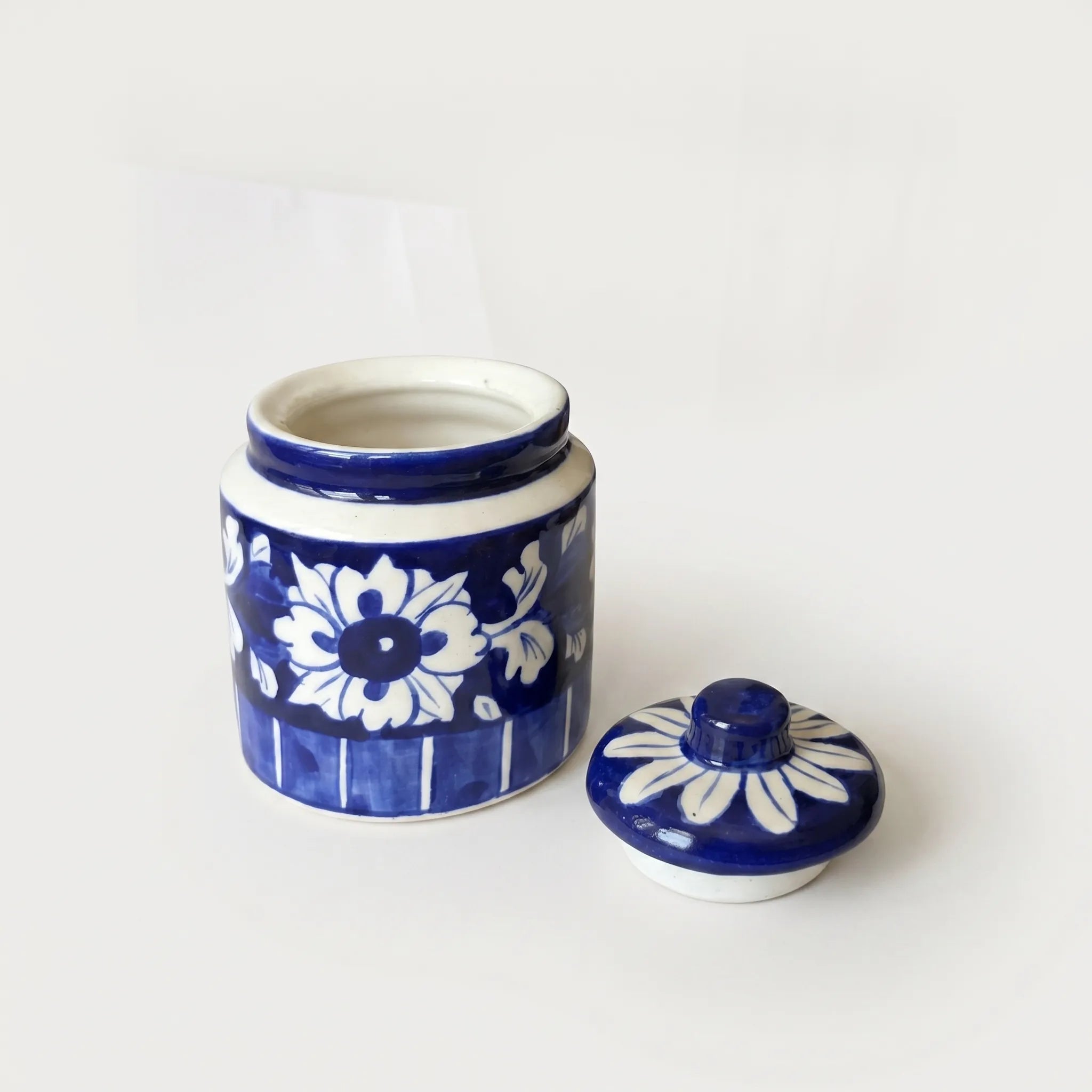 Blue Pottery Honey Jar with Lid – Hand-Painted Ceramic Storage Jar (5” Wide Mouth)