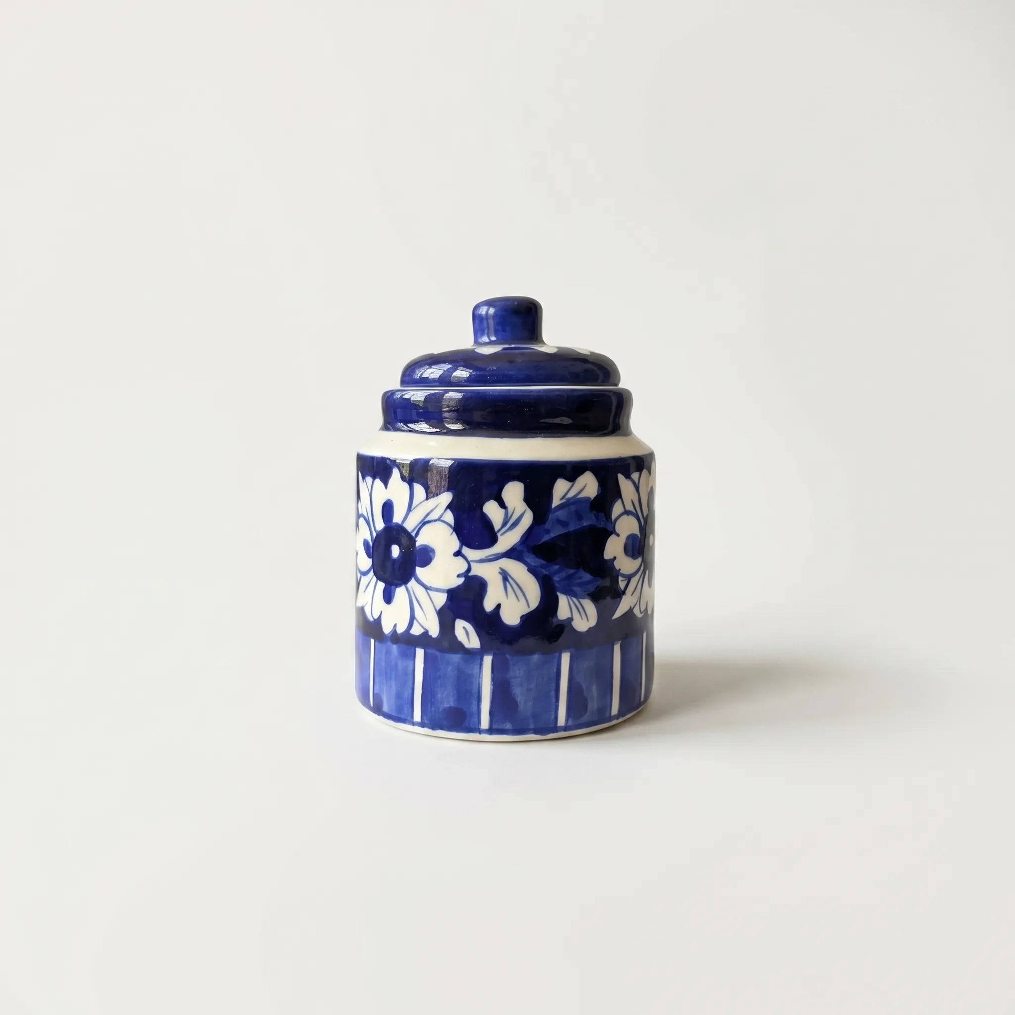 Blue Pottery Honey Jar with Lid – Hand-Painted Ceramic Storage Jar (5” Wide Mouth)
