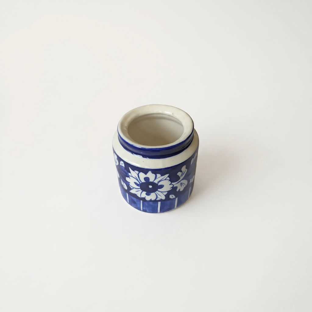 Blue Pottery Honey Jar with Lid – Hand-Painted Ceramic Storage Jar (5” Wide Mouth)