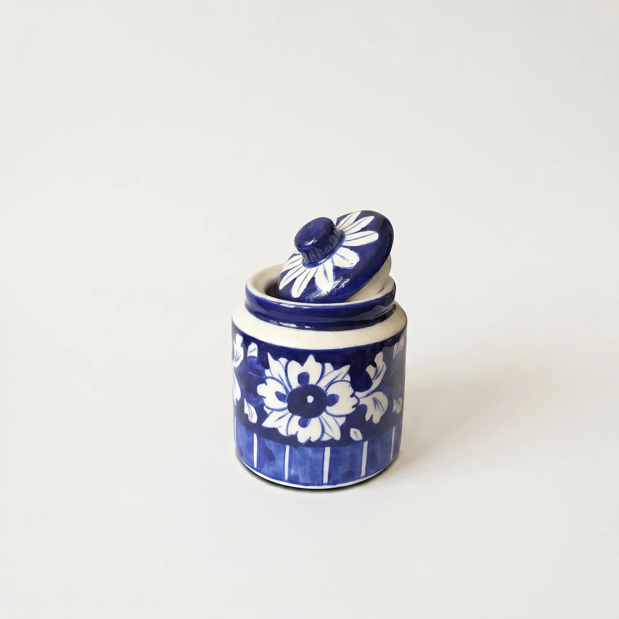 Blue Pottery Honey Jar with Lid – Hand-Painted Ceramic Storage Jar (5” Wide Mouth)