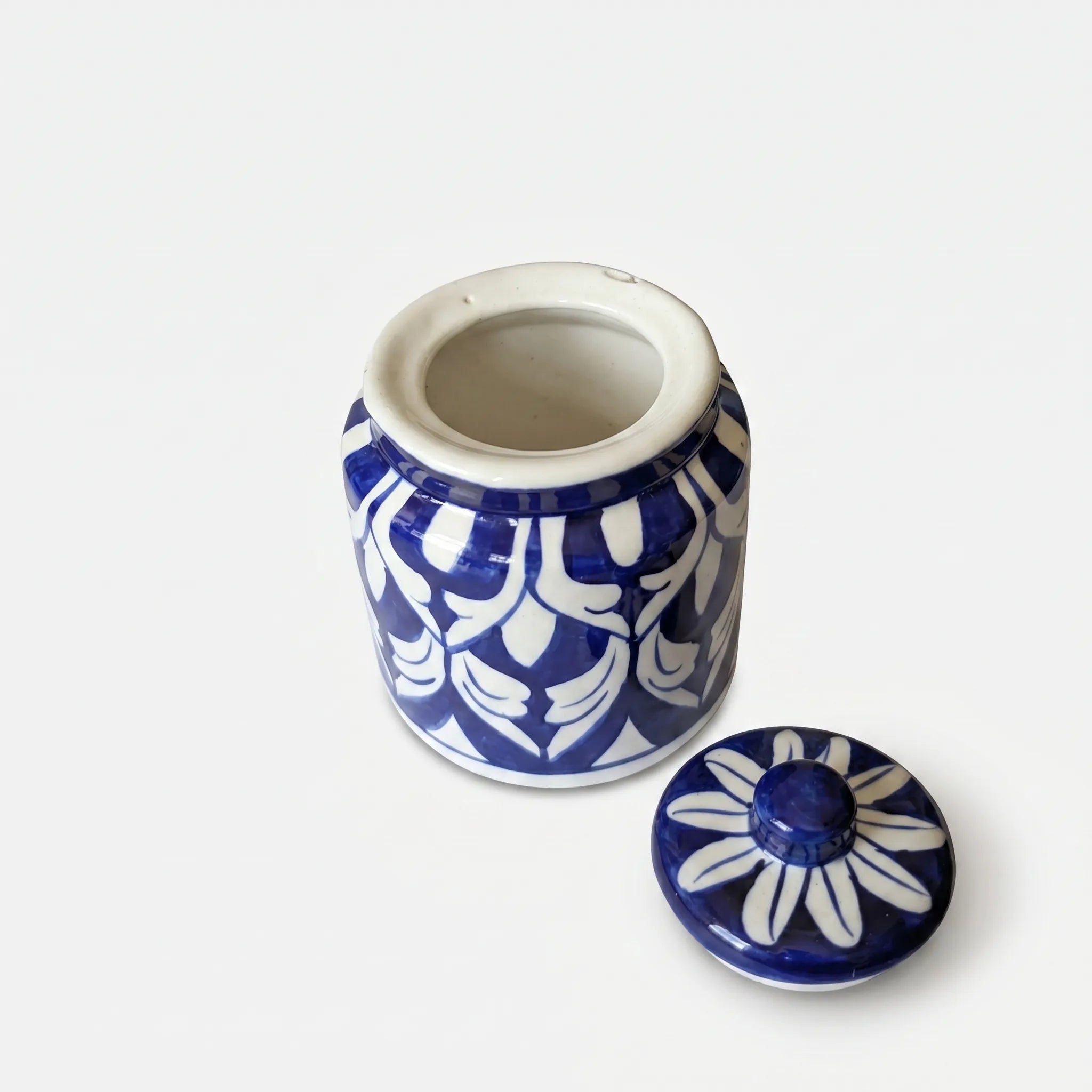 Blue Pottery Honey Jar with Lid – Hand-Painted Ceramic Storage Jar (5” Classic Pattern)