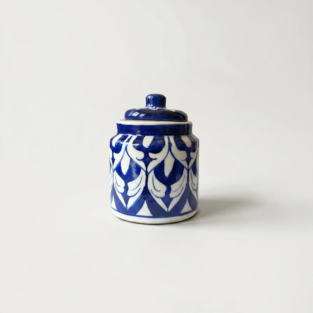Blue Pottery Honey Jar with Lid – Hand-Painted Ceramic Storage Jar (5” Classic Pattern)