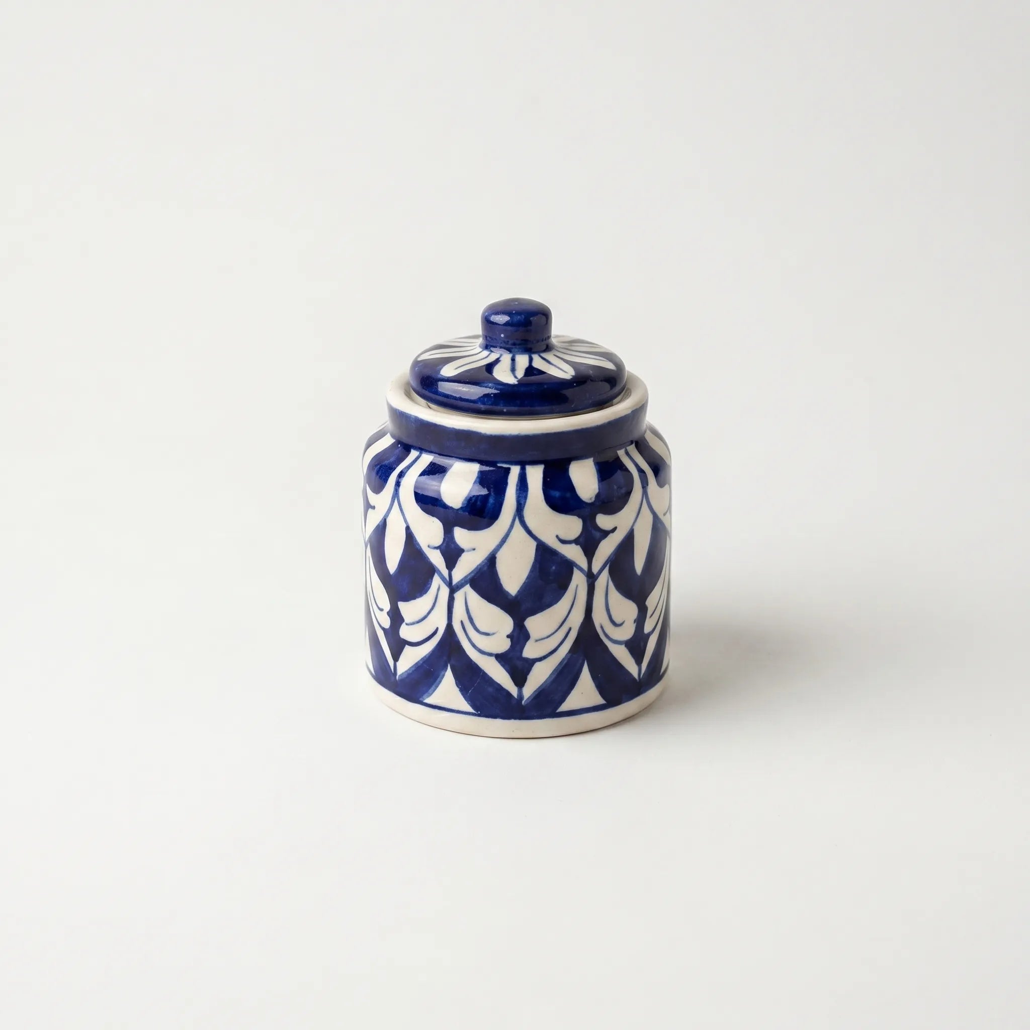 Blue Pottery Honey Jar with Lid – Hand-Painted Ceramic Storage Jar (5” Classic Pattern)
