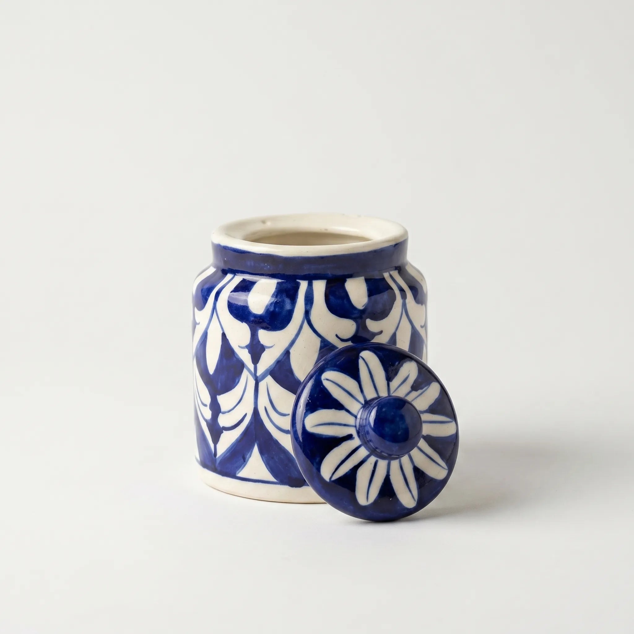 Blue Pottery Honey Jar with Lid – Hand-Painted Ceramic Storage Jar (5” Classic Pattern)