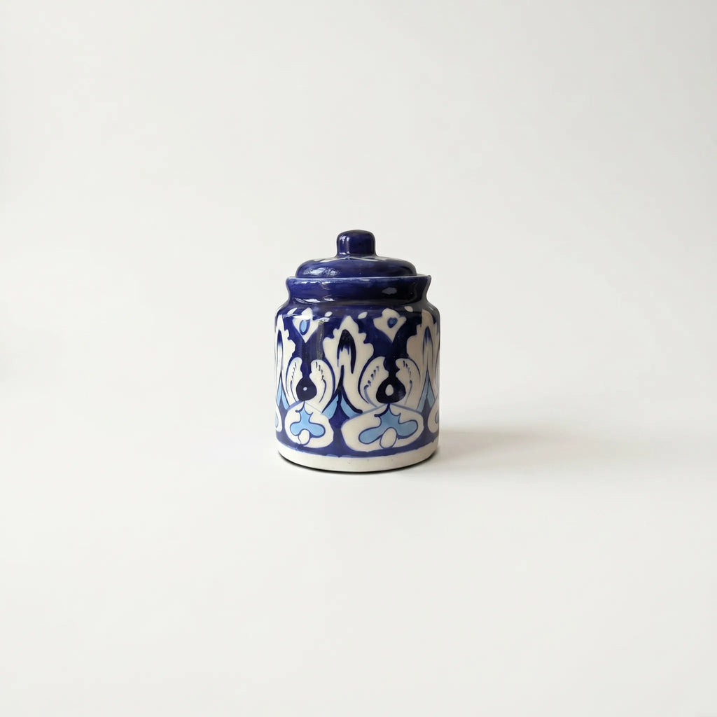 Blue Pottery Honey Jar with Lid – Hand-Painted Ceramic Storage Jar (5” Traditional Pattern)