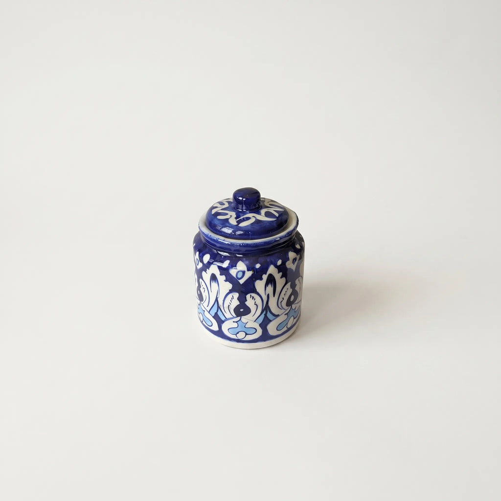 Blue Pottery Honey Jar with Lid – Hand-Painted Ceramic Storage Jar (5” Traditional Pattern)