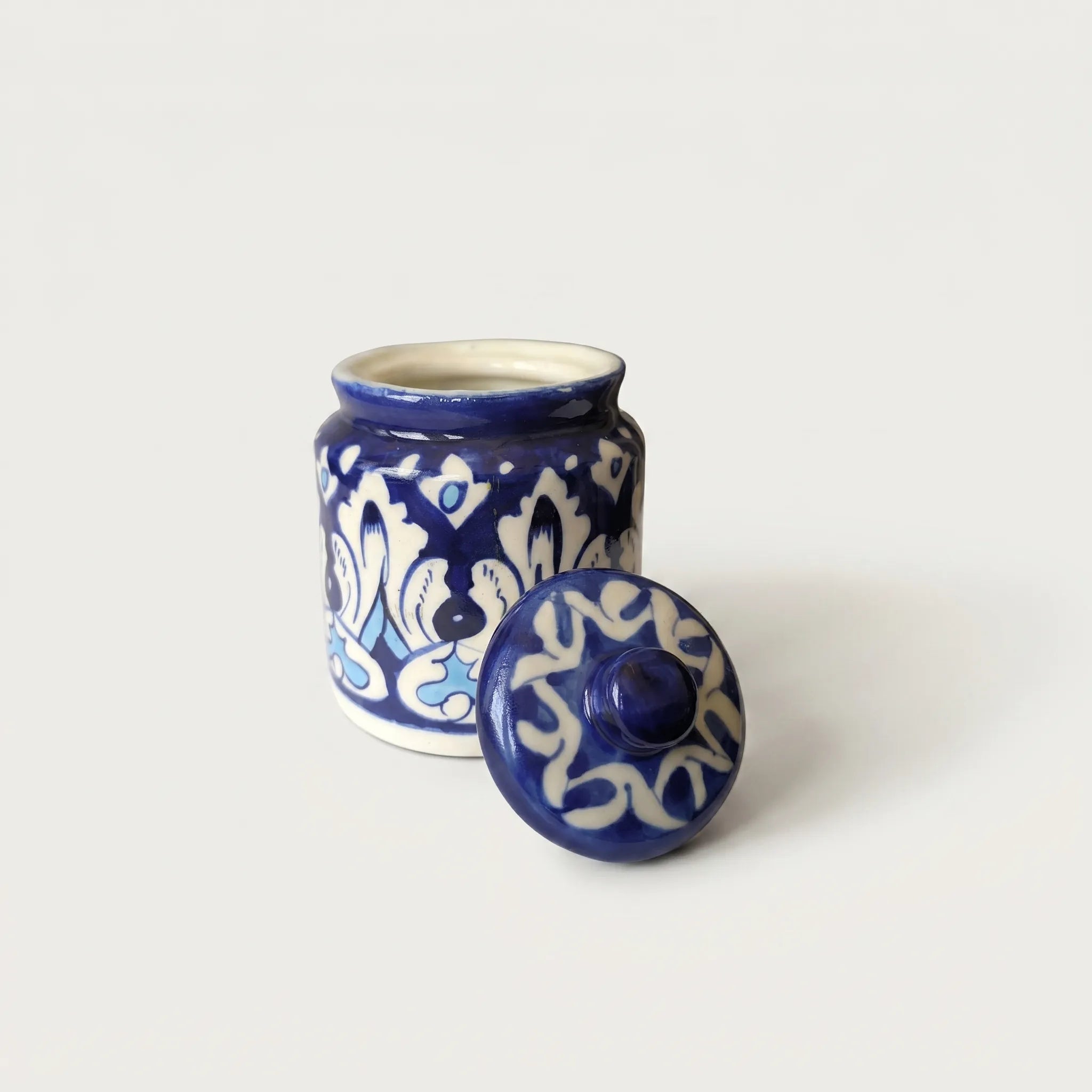 Blue Pottery Honey Jar with Lid – Hand-Painted Ceramic Storage Jar (5” Traditional Pattern)