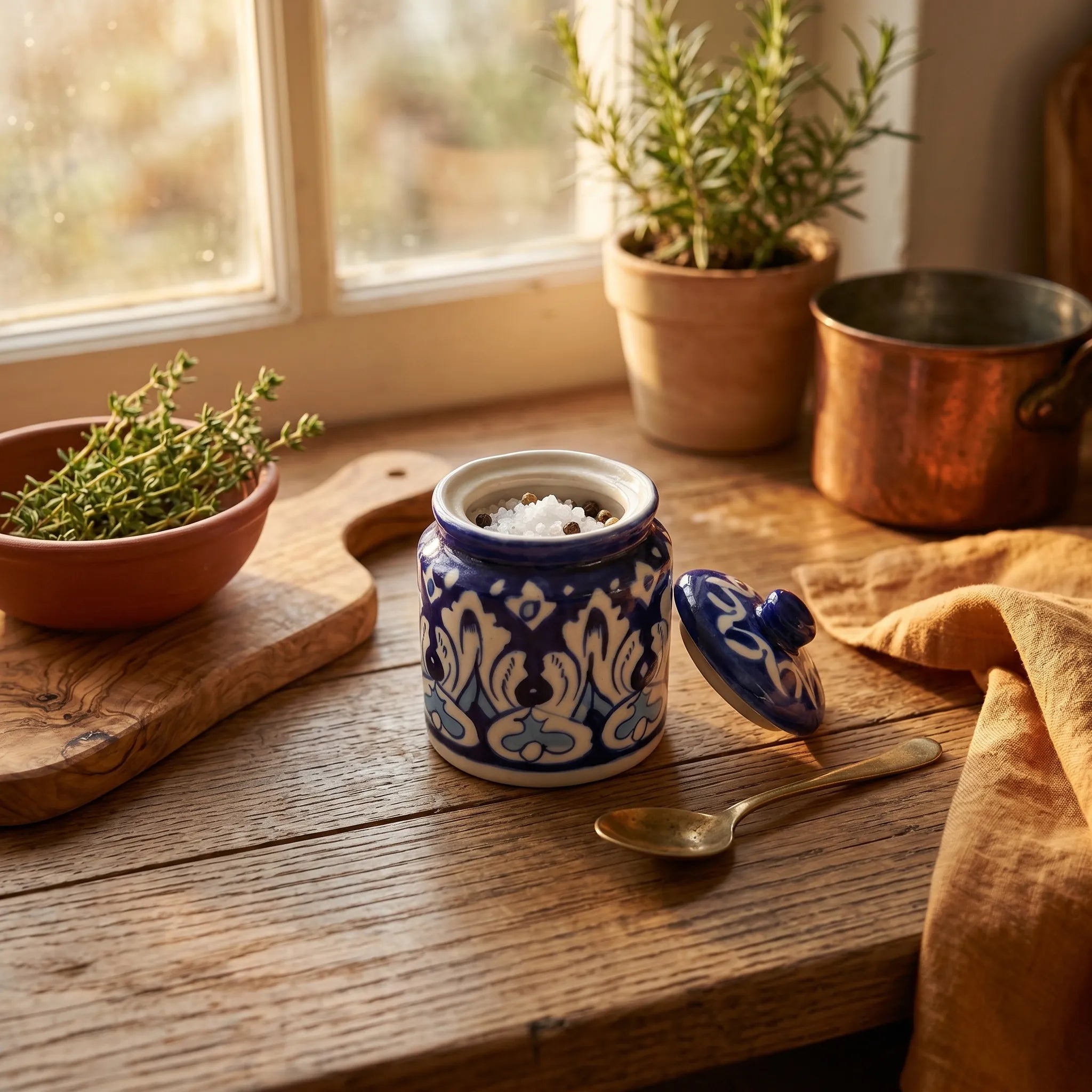 Blue Pottery Honey Jar with Lid – Hand-Painted Ceramic Storage Jar (5” Traditional Pattern)
