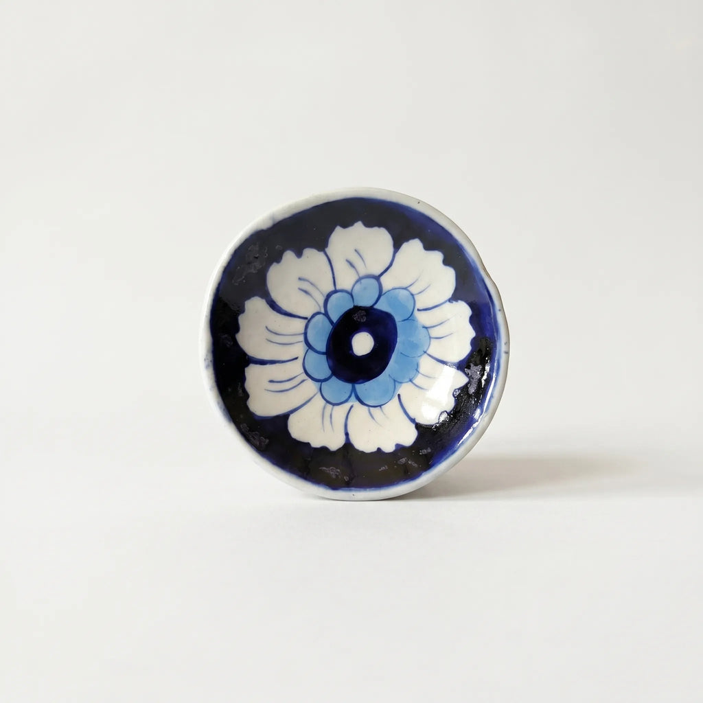 Blue Pottery Oil Burner & Mini Warmer – Hand-Painted Ceramic Tealight Diffuser (3” Floral Design)