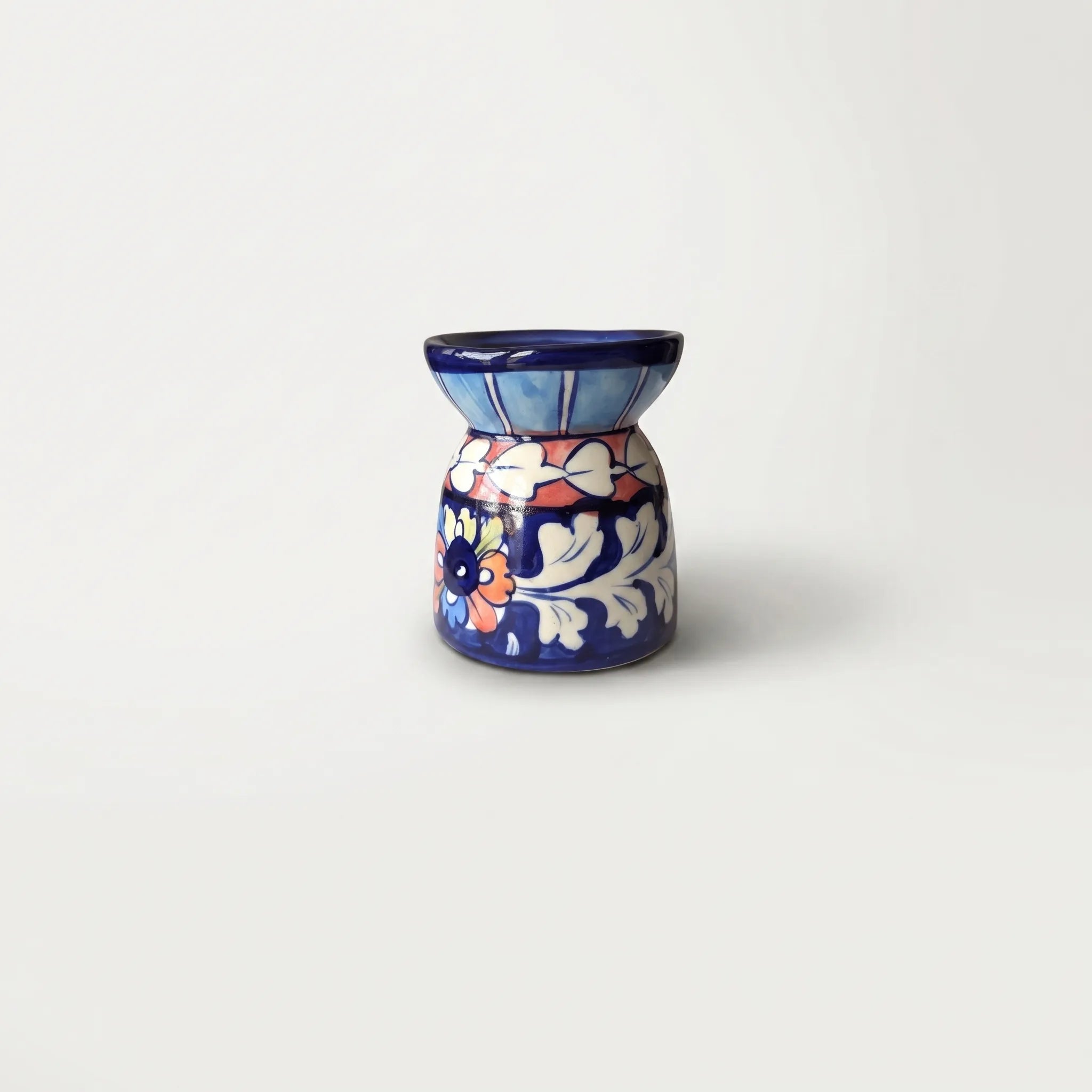 Blue Pottery Oil Burner & Mini Warmer – Hand-Painted Ceramic Tealight Diffuser (3” Floral Design) (Copy)