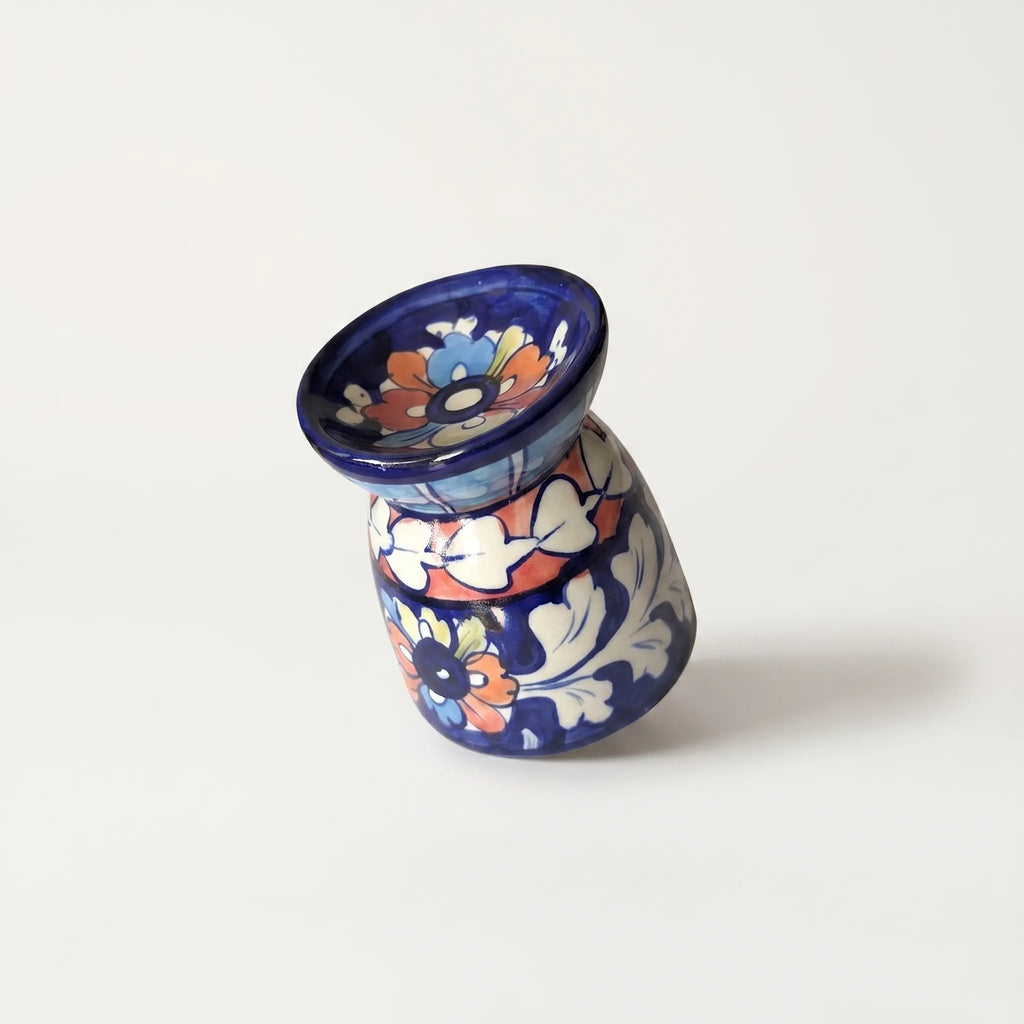 Blue Pottery Oil Burner & Mini Warmer – Hand-Painted Ceramic Tealight Diffuser (3” Floral Design) (Copy)