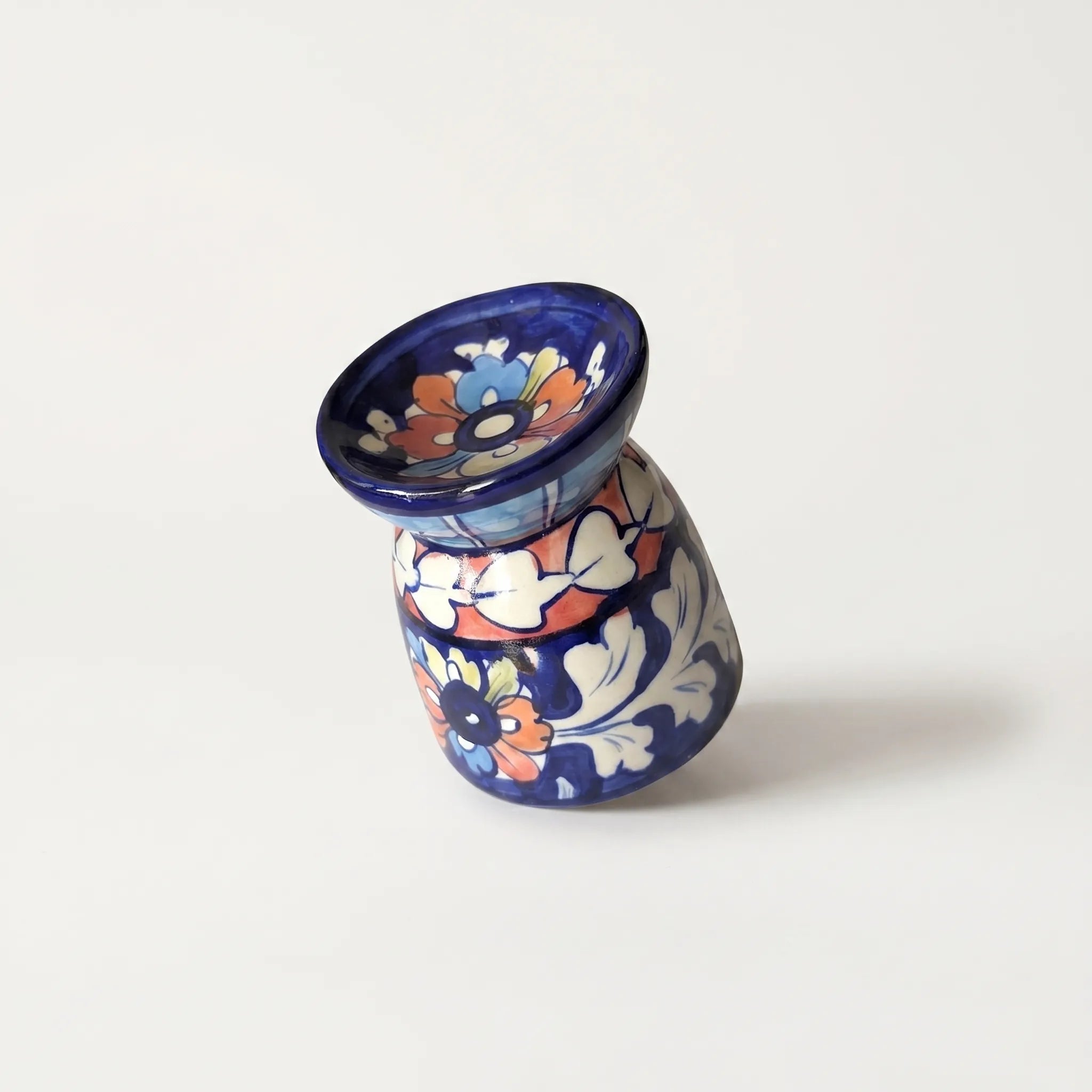 Blue Pottery Oil Burner & Mini Warmer – Hand-Painted Ceramic Tealight Diffuser (3” Floral Design) (Copy)