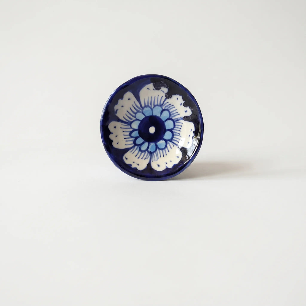 Blue Pottery Oil Burner & Mini Warmer – Hand-Painted Ceramic Tealight Diffuser (3” Leaf Motif Design)