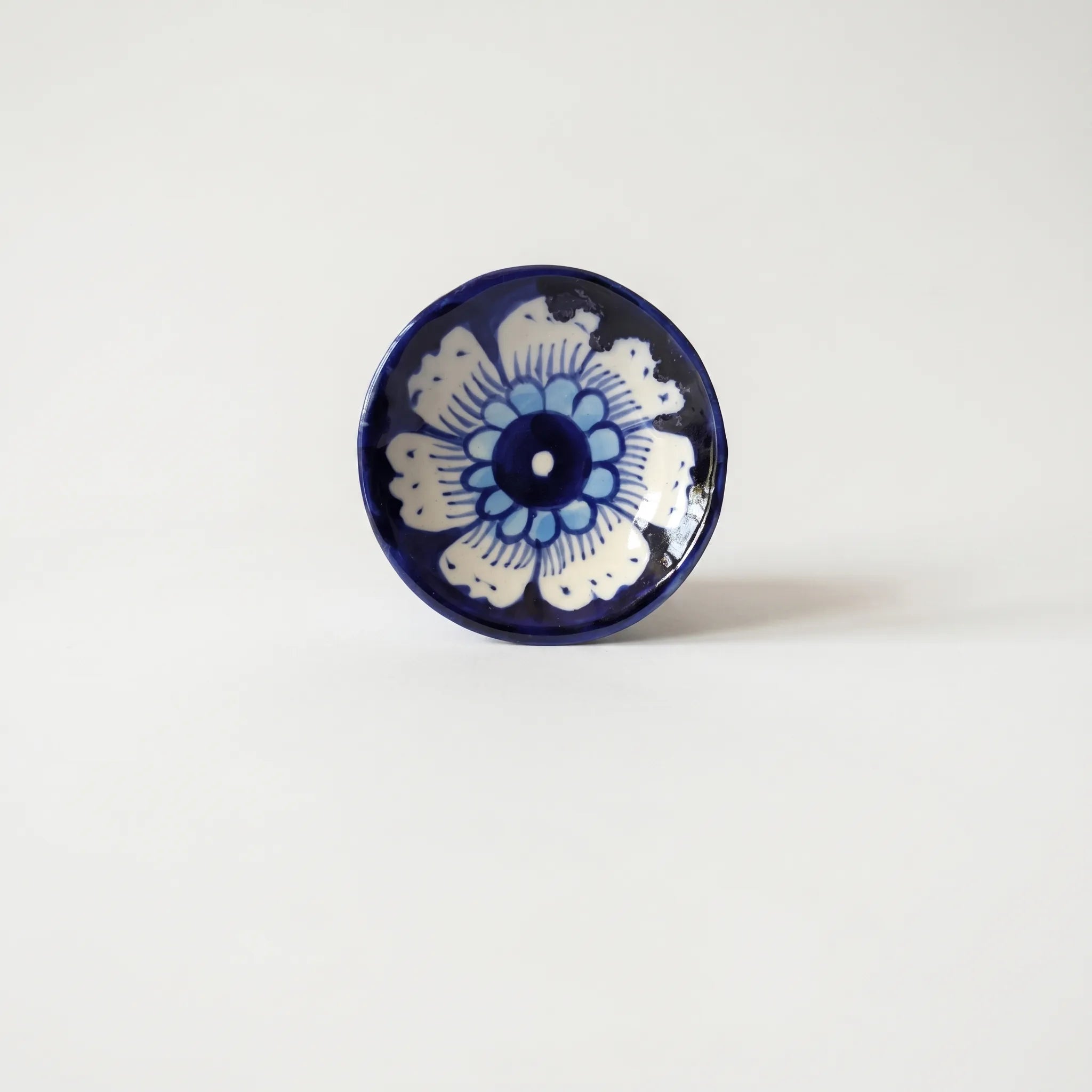 Blue Pottery Oil Burner & Mini Warmer – Hand-Painted Ceramic Tealight Diffuser (3” Leaf Motif Design)