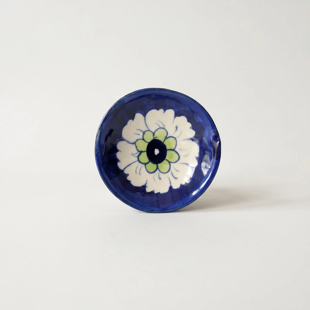 Blue Pottery Oil Burner & Mini Warmer – Hand-Painted Ceramic Tealight Diffuser (3” Floral Accent Design)