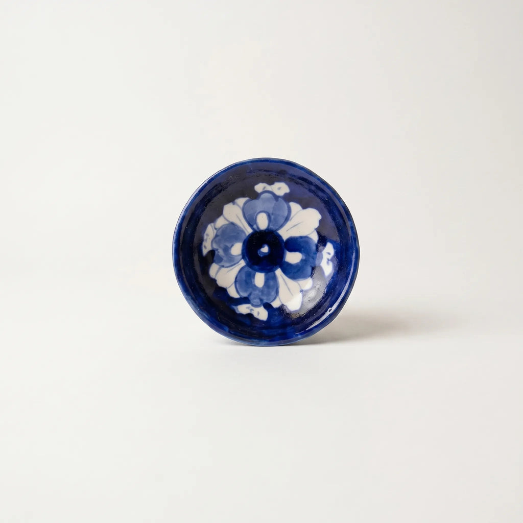 Blue Pottery Oil Burner & Mini Warmer – Hand-Painted Ceramic Tealight Diffuser (3” Soft Floral Design)