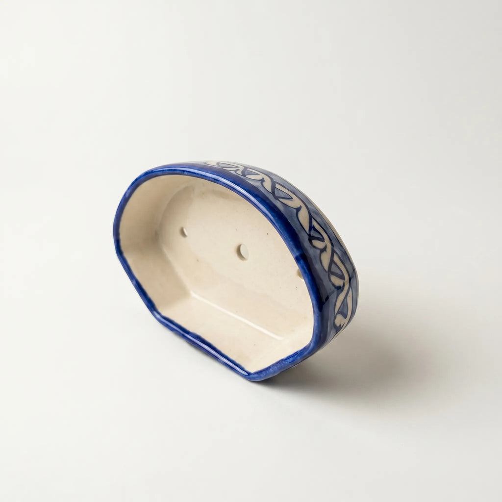 Handmade Blue Pottery Soap Dish Light Blue Chain design - 6x3.5 Inch