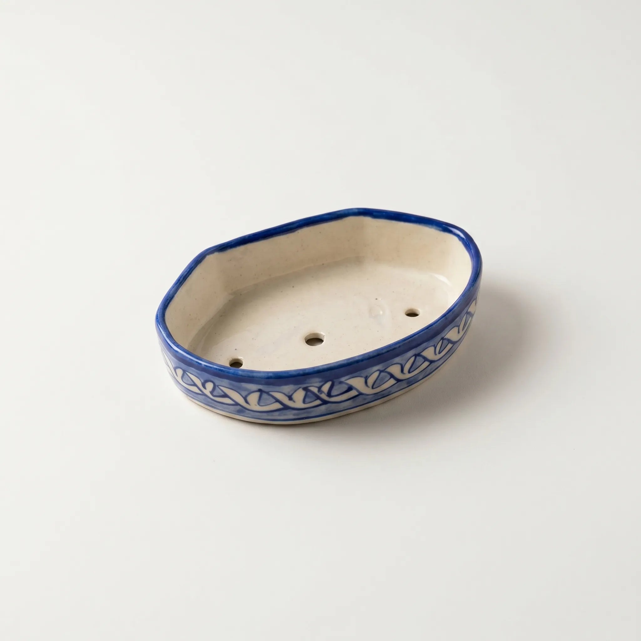Handmade Blue Pottery Soap Dish Light Blue Chain design - 6x3.5 Inch