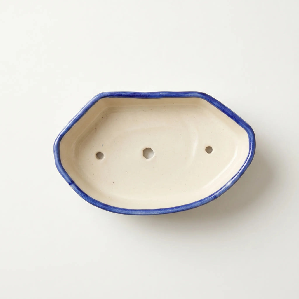 Handmade Blue Pottery Soap Dish Light Blue Chain design - 6x3.5 Inch