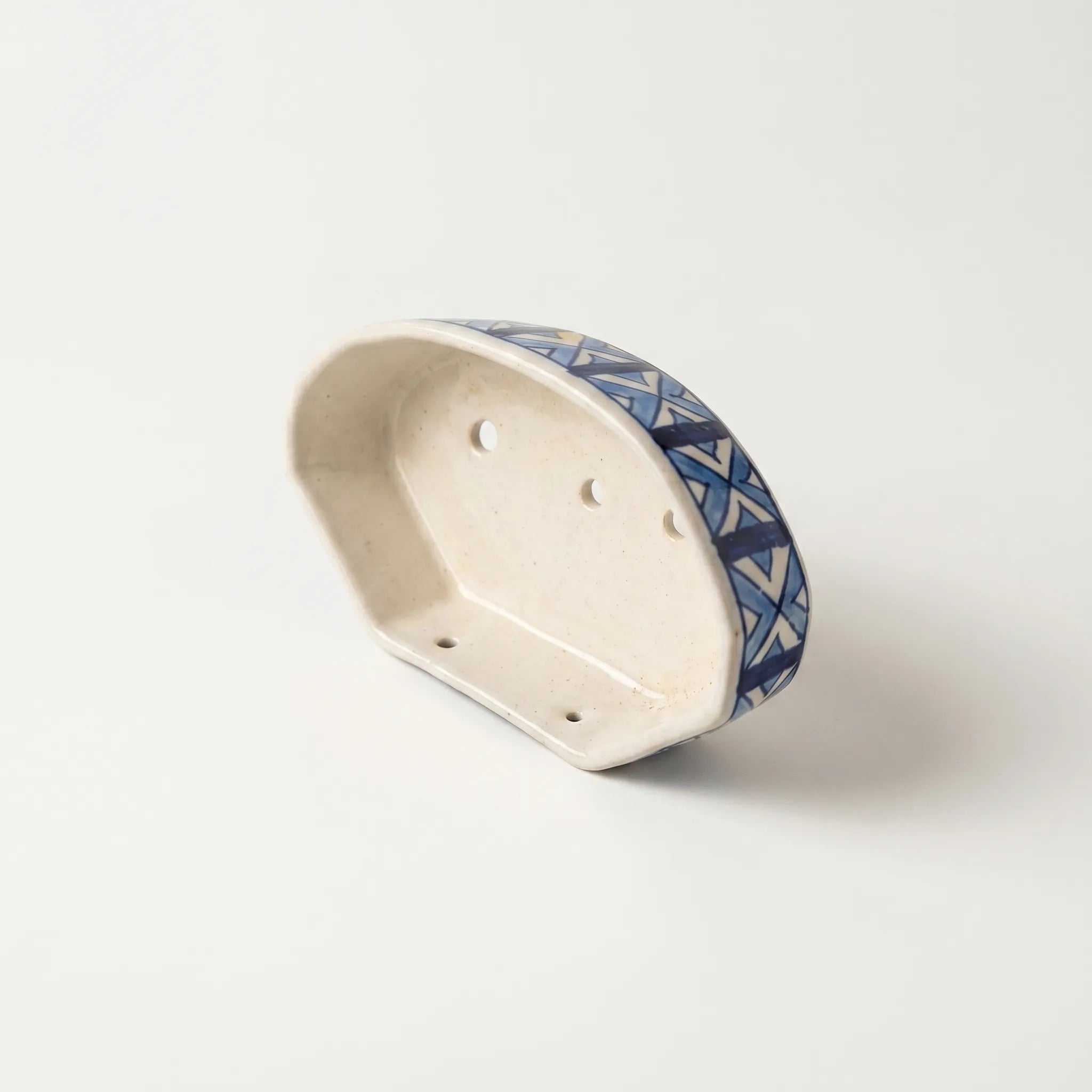 Multani Blue Pottery Soap Tray Geometrical Design– 6x3.5 Inch Ceramic Soap Holder with Drainage Holes