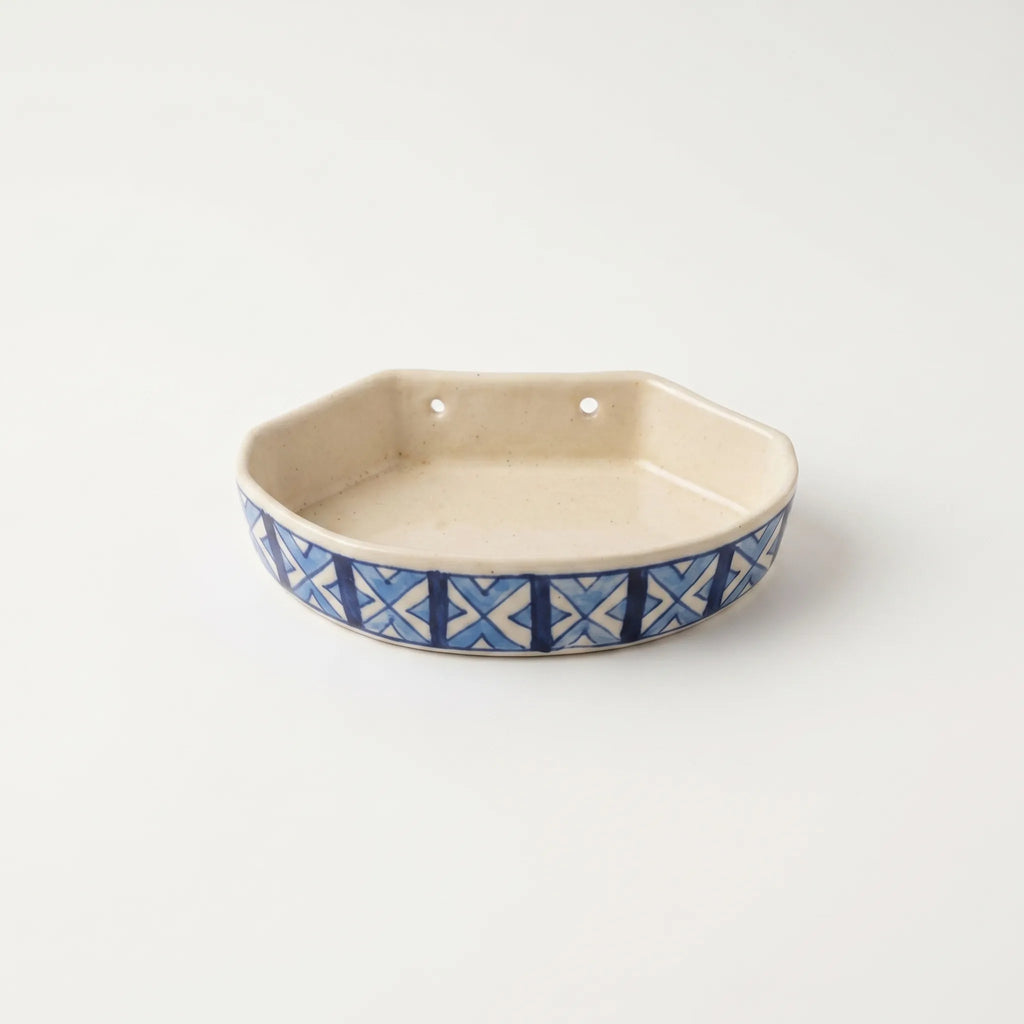 Multani Blue Pottery Soap Tray Geometrical Design– 6x3.5 Inch Ceramic Soap Holder with Drainage Holes