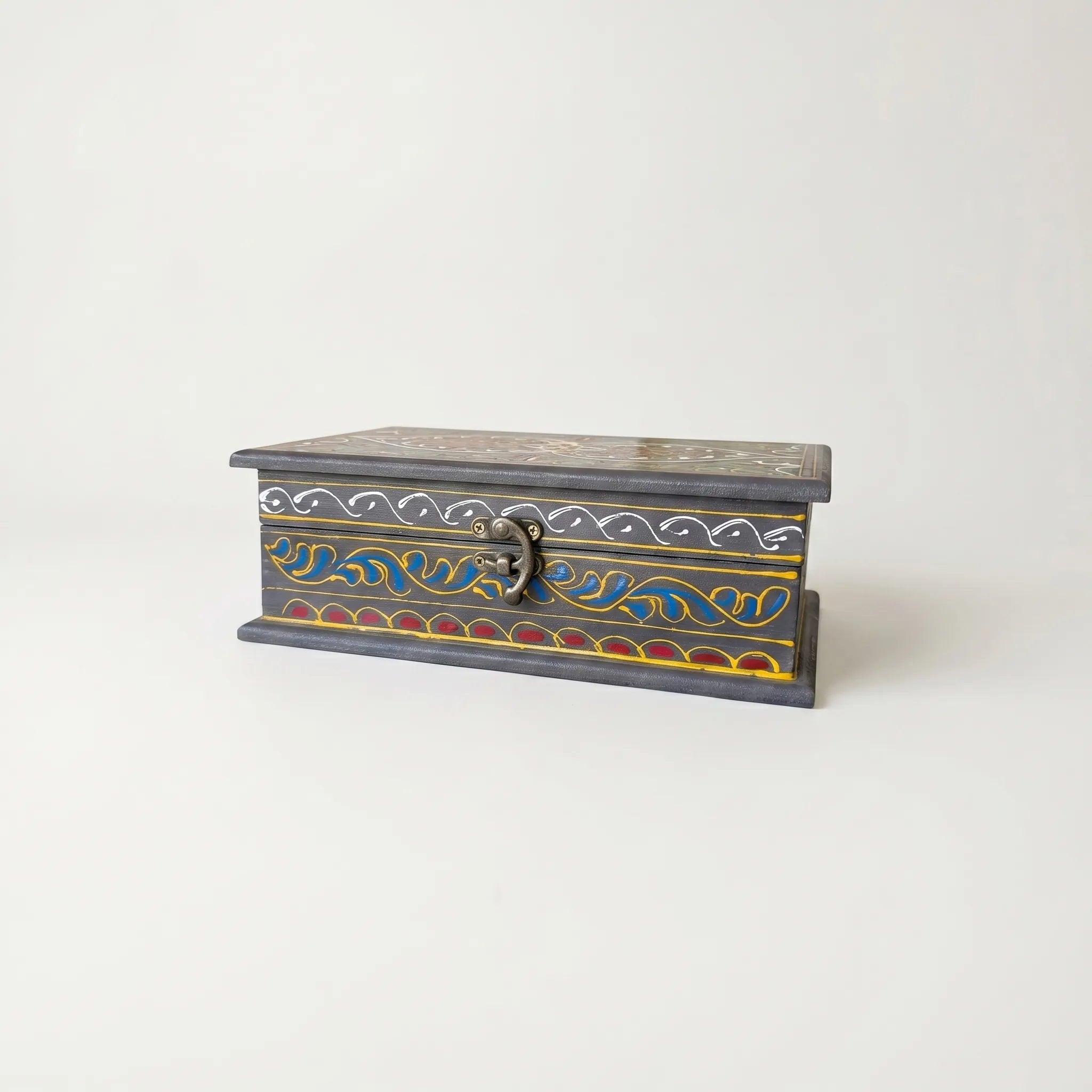 Hand-Painted Swati Wooden Jewelry Box – 8x6” Decorative Storage Box
