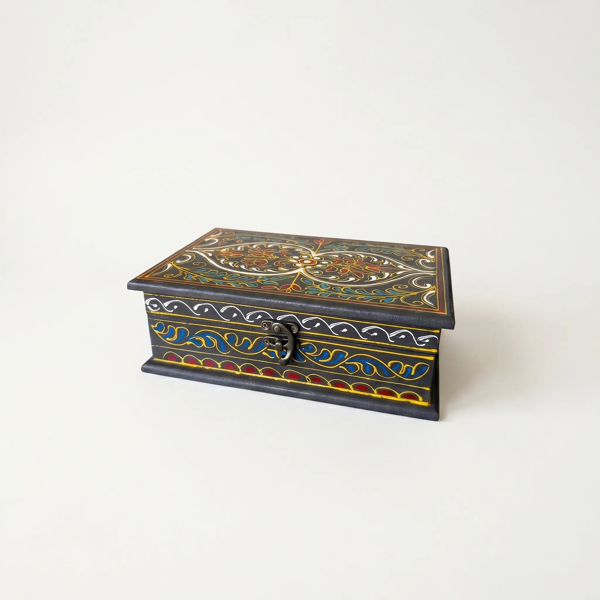 Hand-Painted Swati Wooden Jewelry Box – 8x6” Decorative Storage Box
